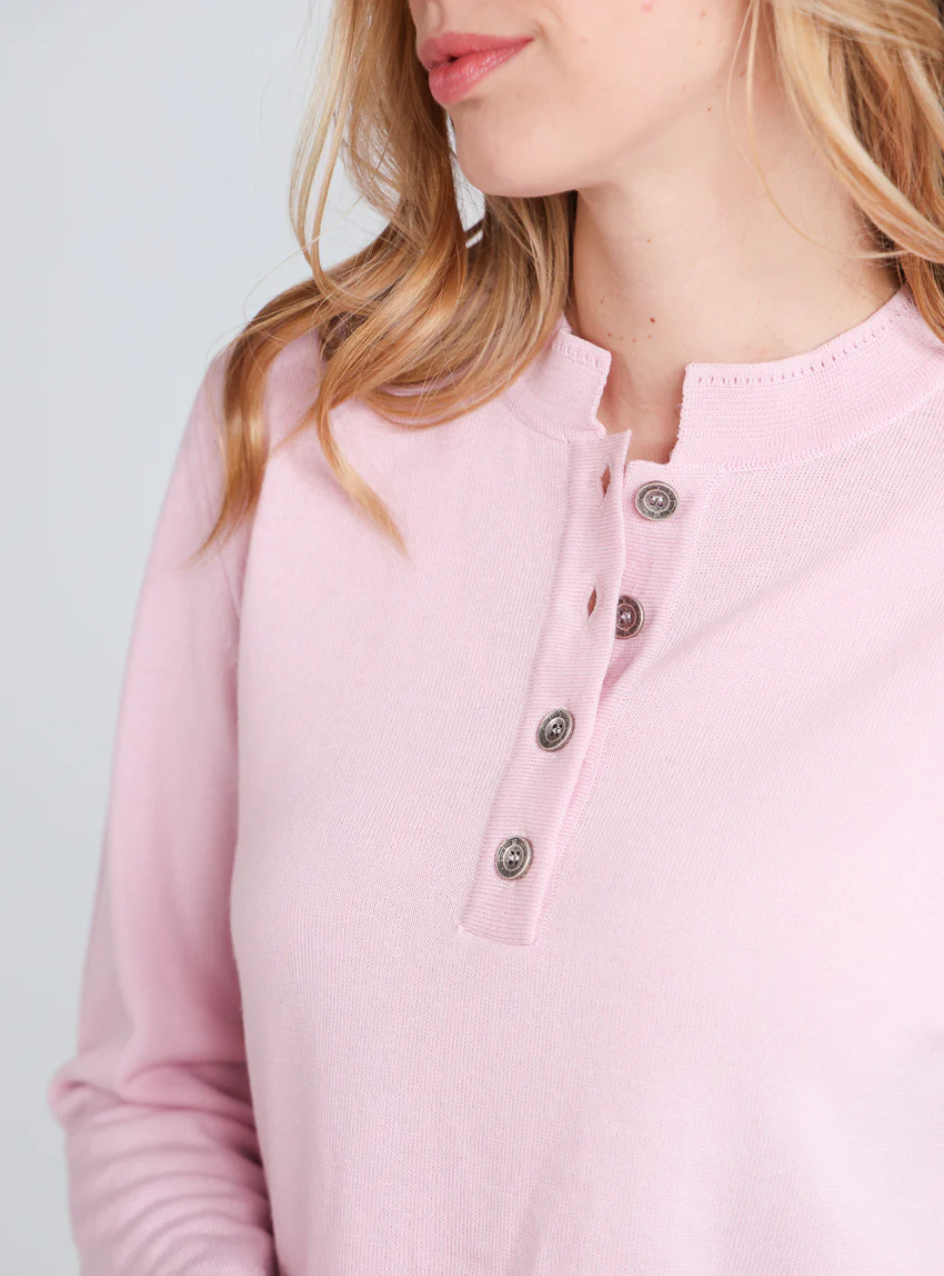 Pull femme col montant en laine mérinos Rose léger
