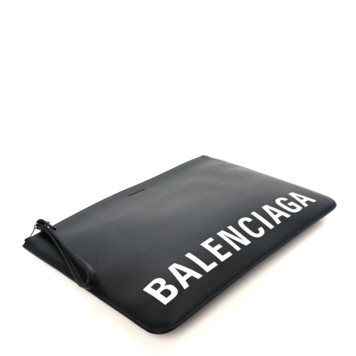 Calfskin Logo Large Cash Pouch With Handle Black White