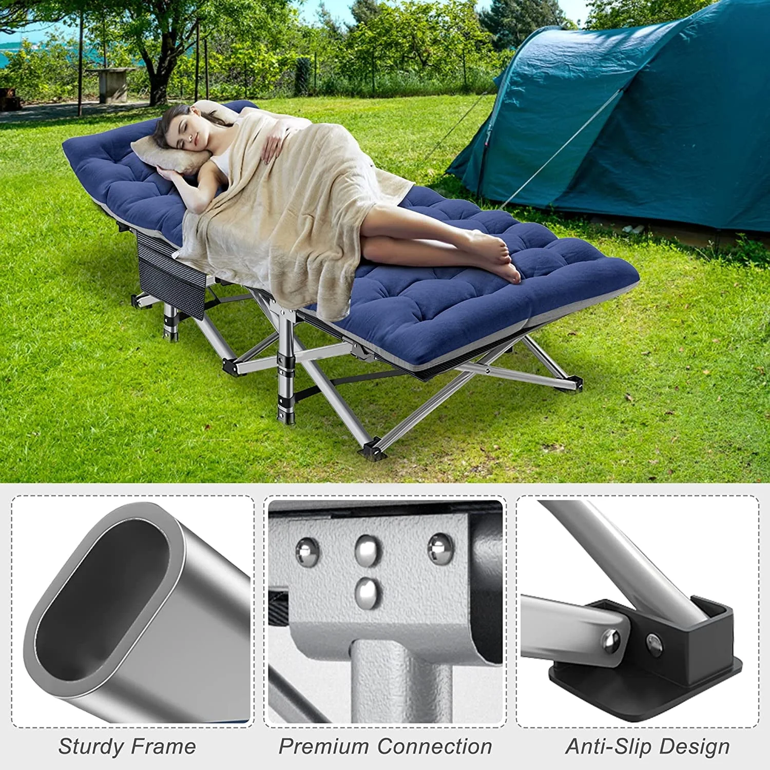 Slsy 2 Pack Folding Bed Cot with 3 3 Inch 2 Sided Mattress, 75"* 28" Folding Camping Cots with Carry Bag, Portable Sleeping Cot Guest Bed Image 4