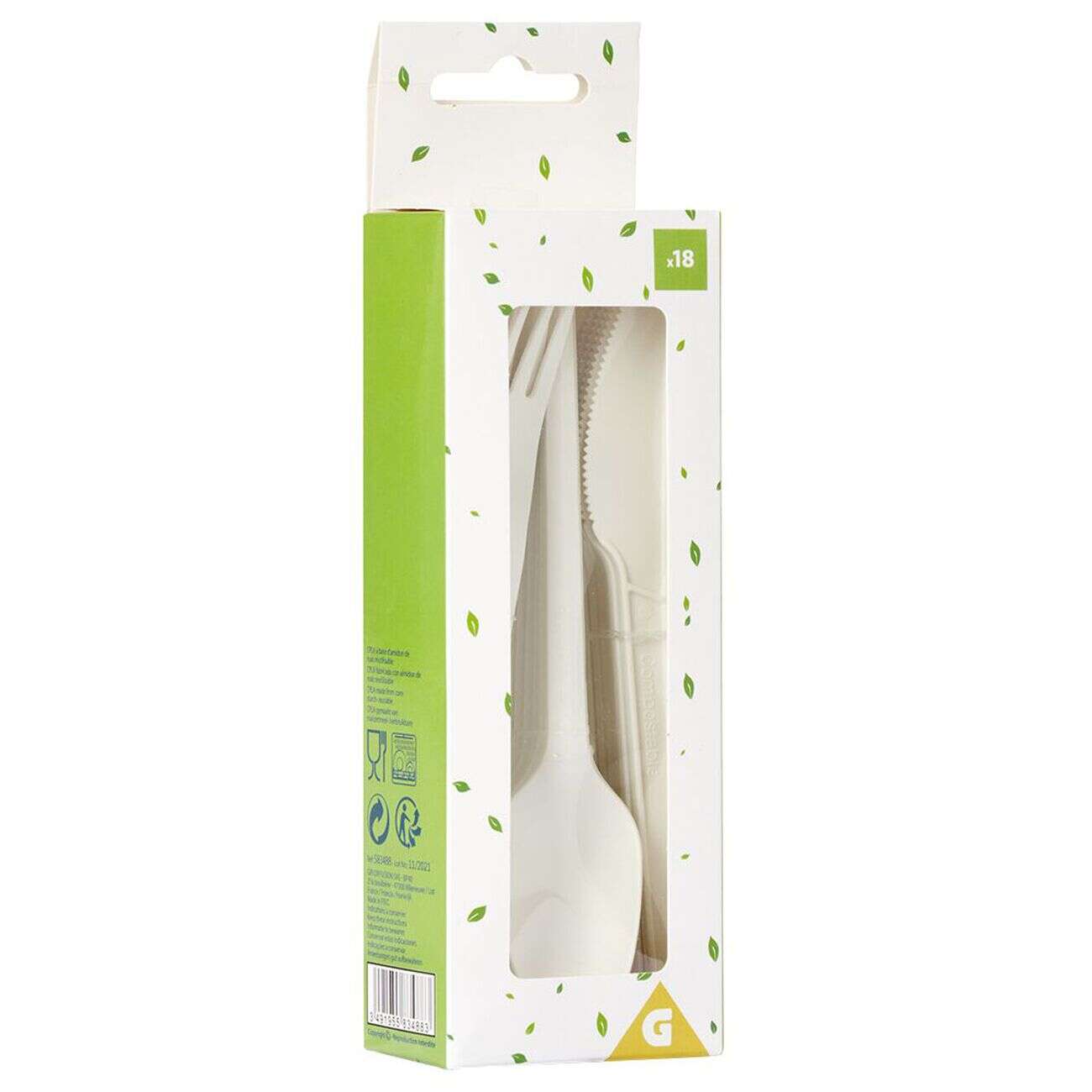 Ménagère réutilisable en amidon de maïs 6 personnes blanc