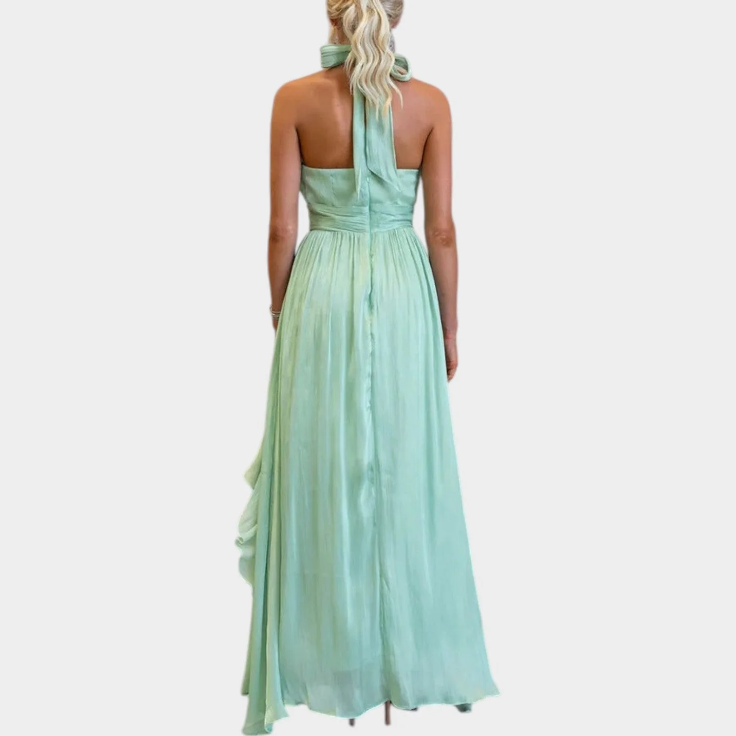Robe longue élégante à col licou avec volants pour femme