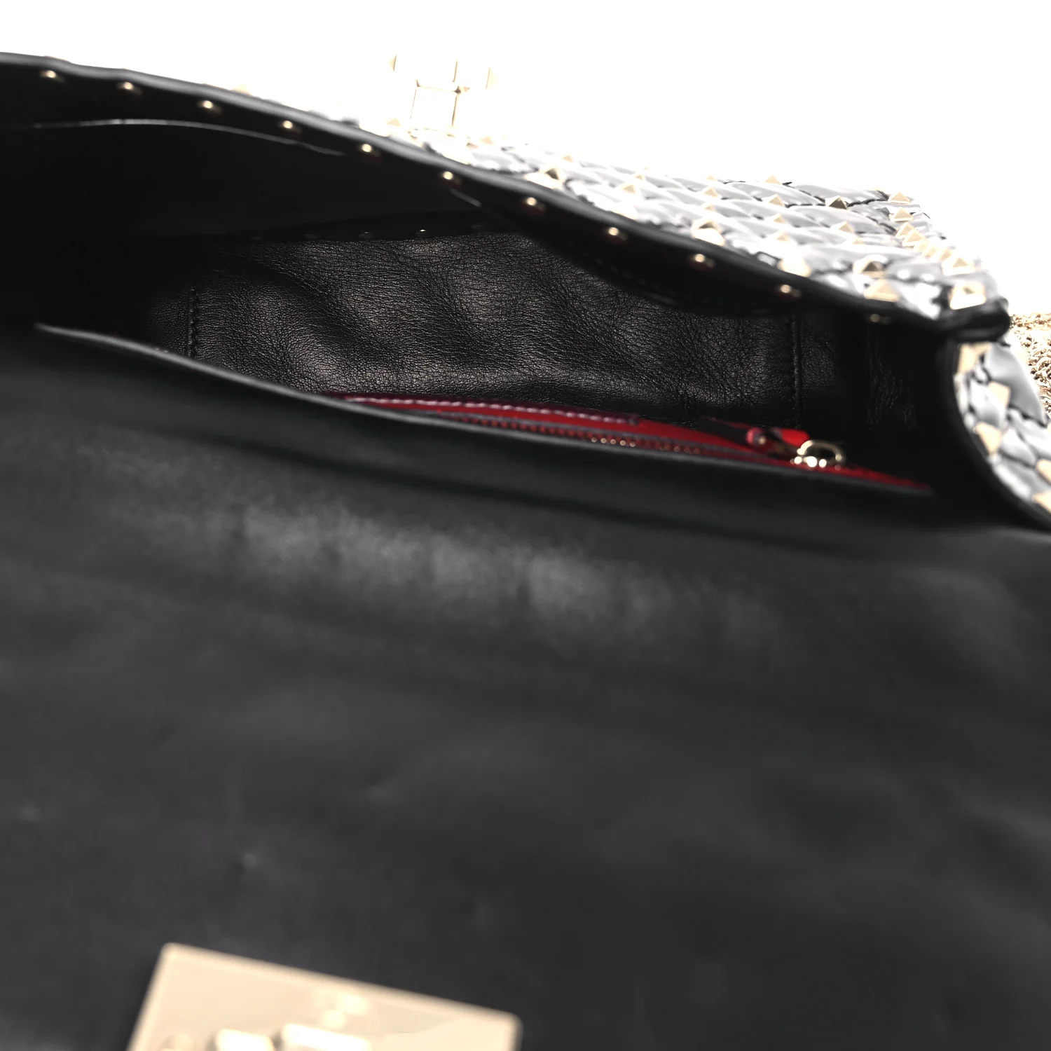 Patent Medium Rockstud Spike Shoulder Bag Black