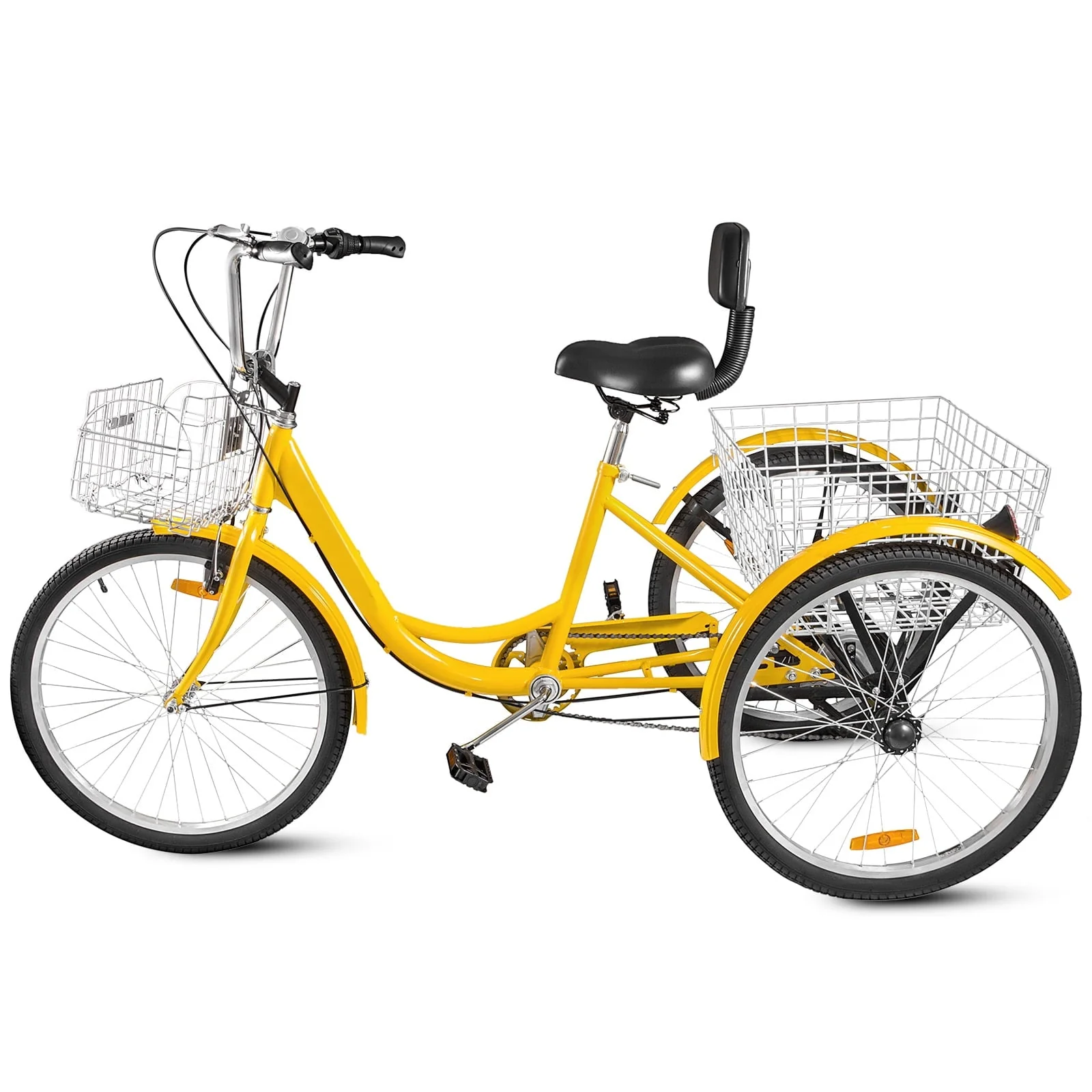 VEVOR 24"Adult Tricycle 7 Speed Three Wheel Bike Cruise Bike ,Seat Adjustable Trike with Bell, Brake System and Basket Cruiser Bicycles Size for Shopping Image 9