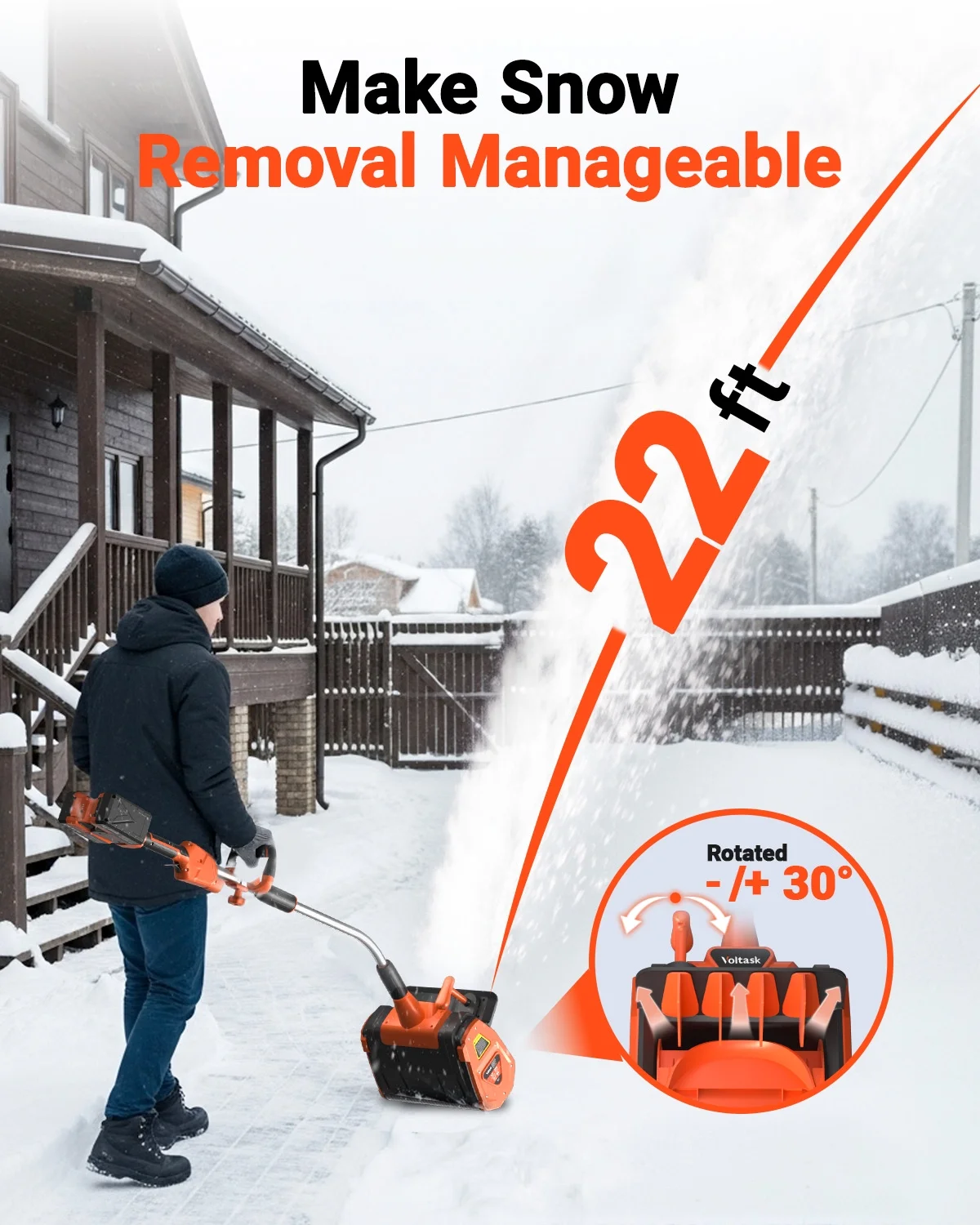Cordless Snow Shovel, 48V | 13.5-inch Cordless Snow Blower, Battery Snow Blower with Directional Plate (2 * 24V Battery Dual Quick Charger Included) - Image 3