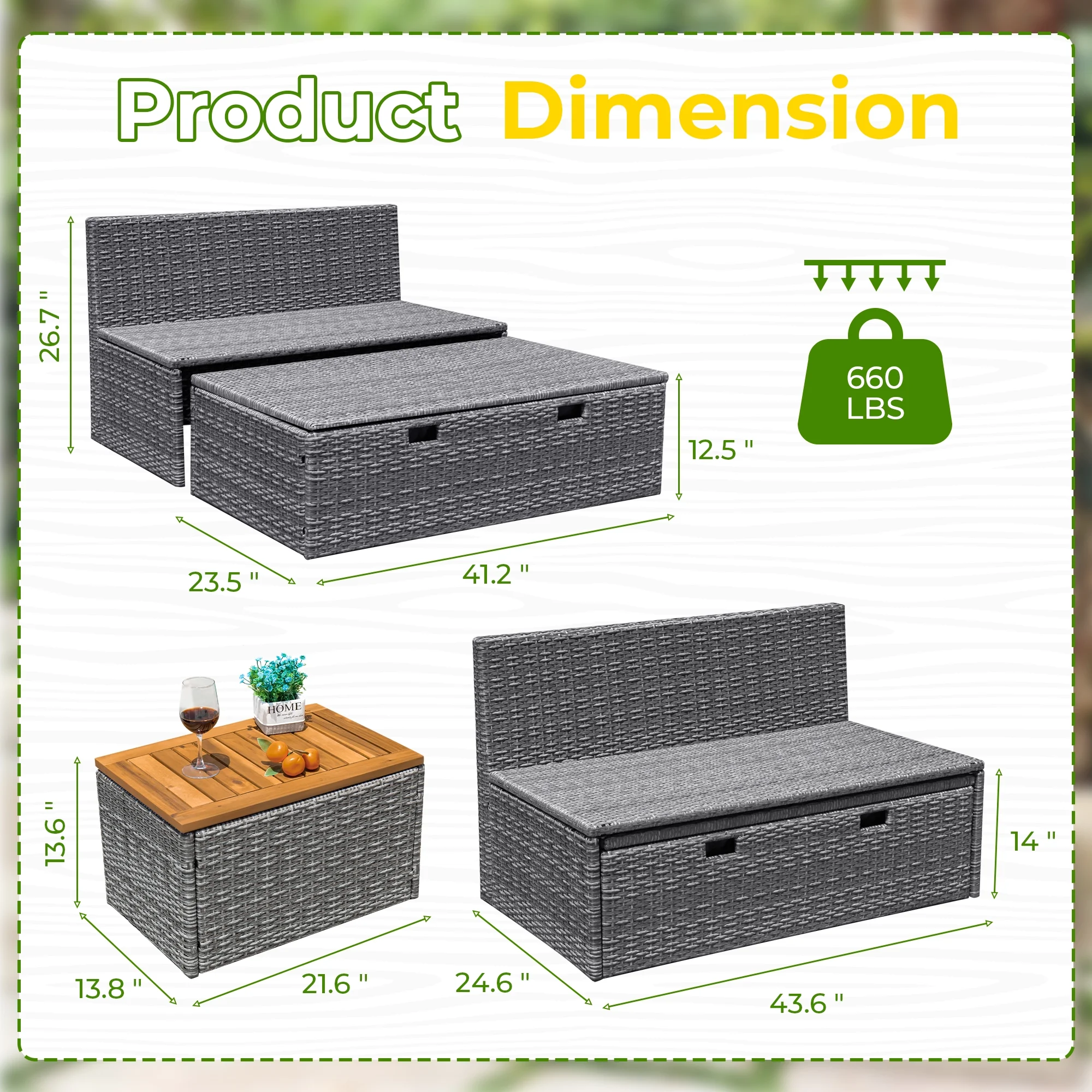 Powder Coated Alloy Steel Outdoor Daybed with Storage, Dark Blue(Dark Blue) Image 9