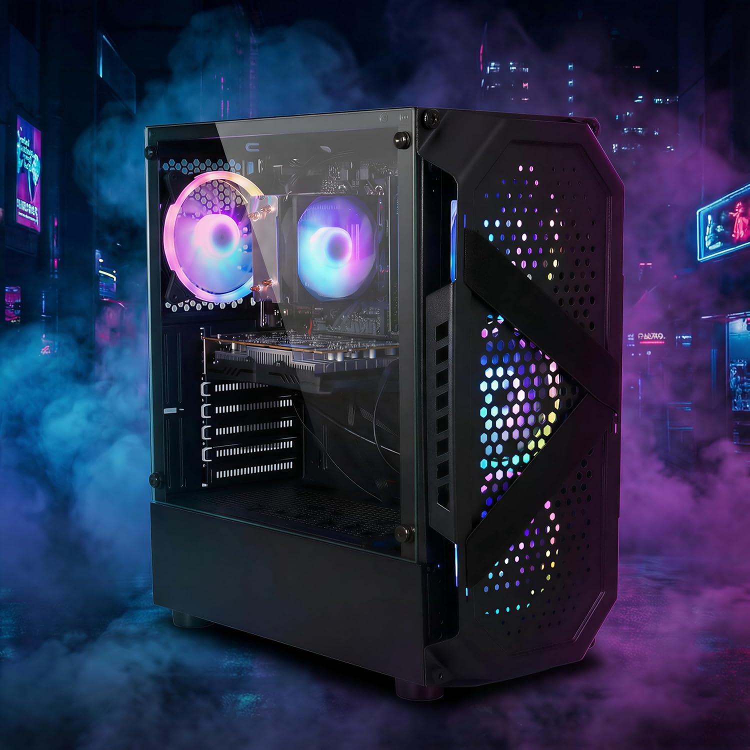STGAubron Gaming PC Desktop Computer  AMD Ryzen 5 5500 up to 4.2G  Radeon RX 6500 4G  16GB DDR4  512GB SSD  WiFi 6  BT 5.2  RGB Fan x4  Windows 11 Home