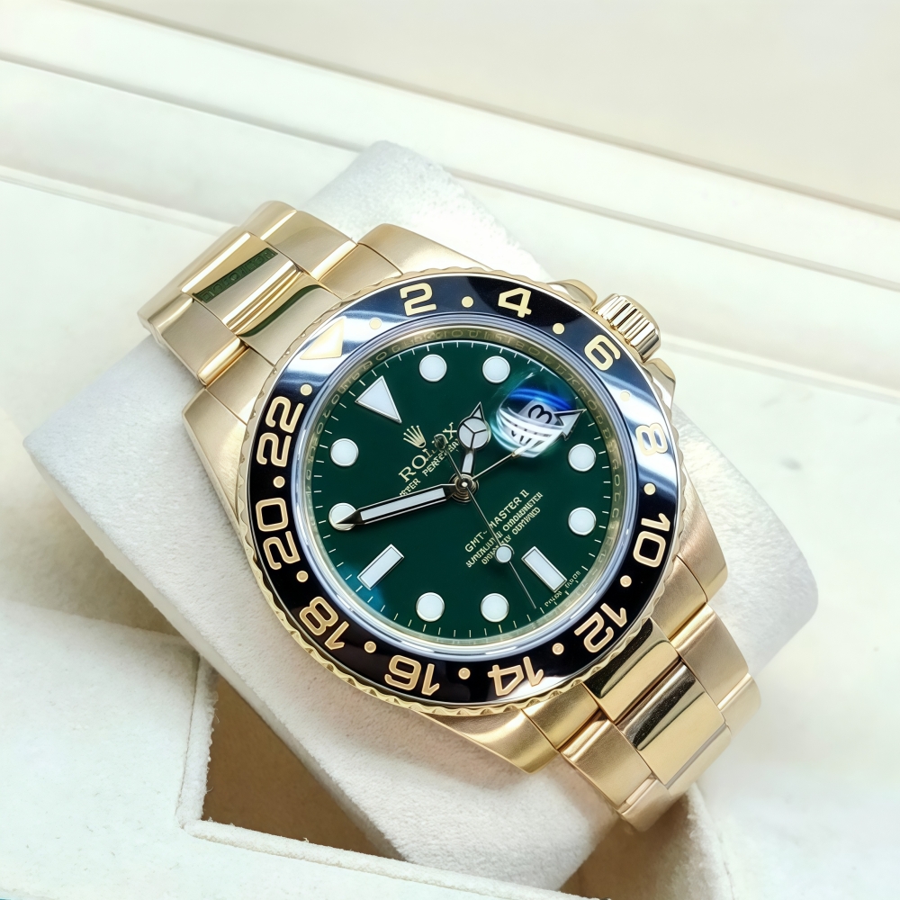 [Super Clone]Rolex 40mm GMT Master II Yellow Gold Green Dial - 116718gso