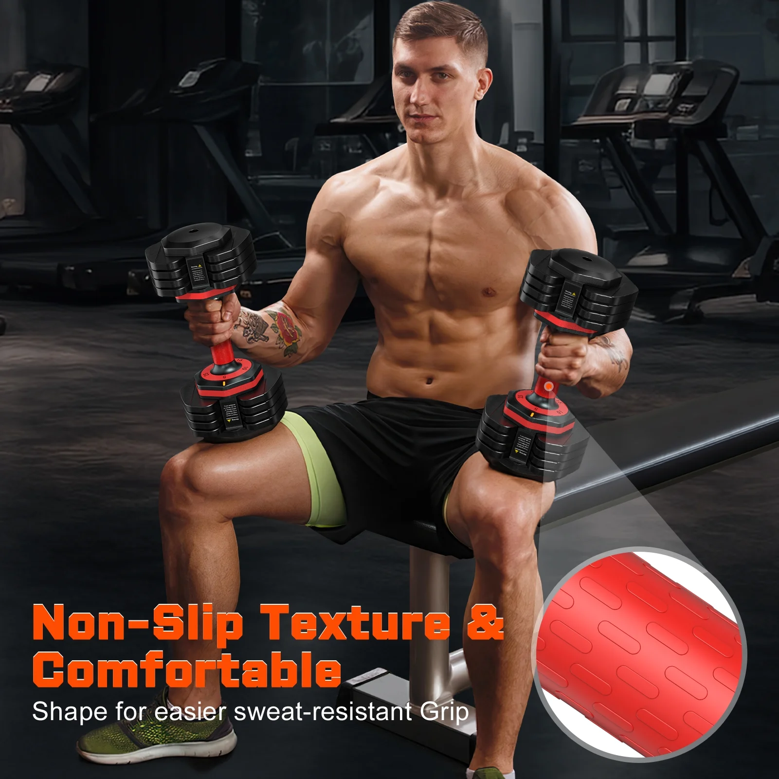 50lb(25lb*2) 5 in 1 Adjustable Dumbbells 25LB set of 2 Adjustable Free Weights Plates and Rack Hand Weights for Women and Men Adjust Weight for Home Gym Full Body Workout Fitness(50lbs(25lb*2)/Black+Red) - Image 8