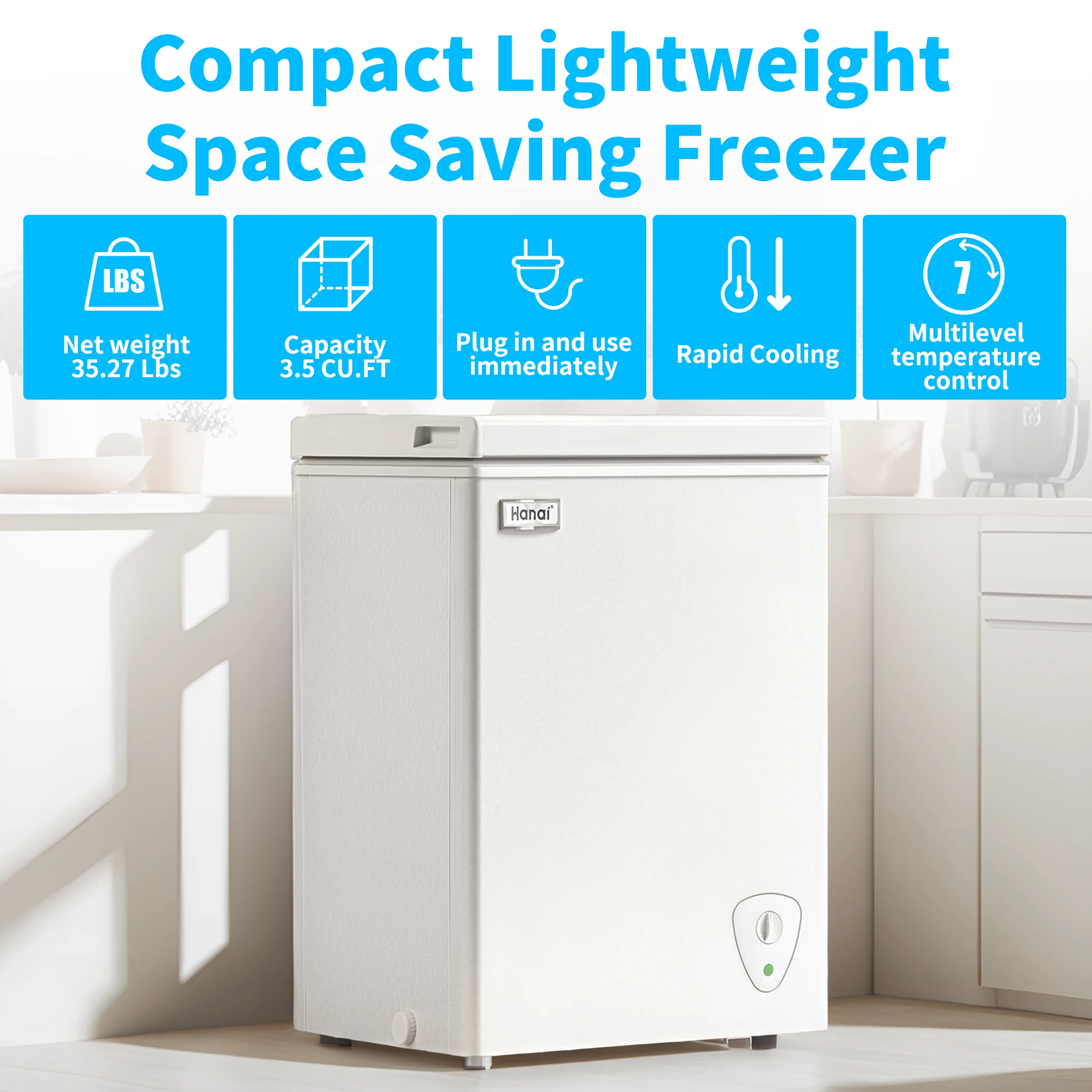 3.5 Cu.ft,Chest Freezer,Deep Freezer,Removable Storage Basket Freezer,White - Image 5