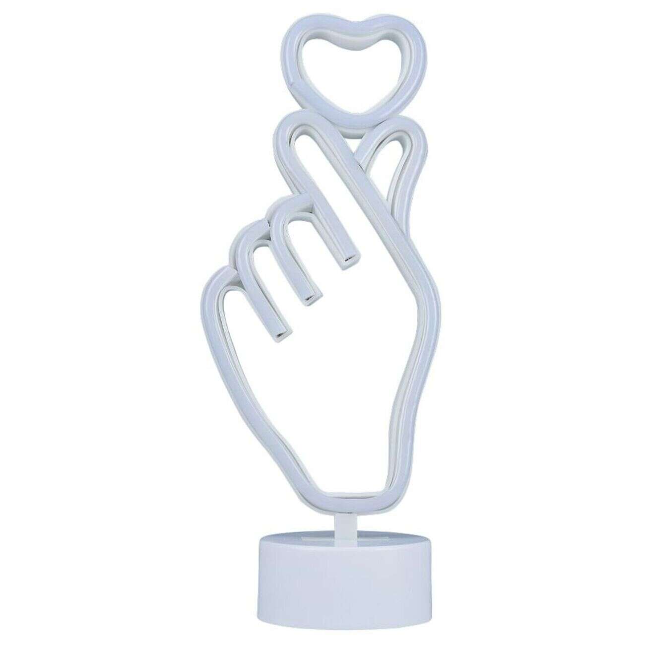 Néon LED à poser forme main avec coeur 17x23,5cm