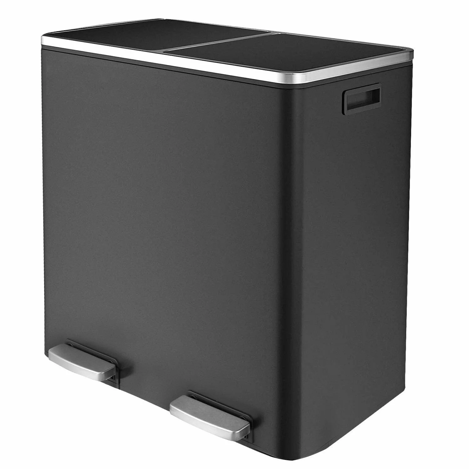 60 L/16 gal Dual Trash Can, Stainless Steel Garbage Can for Kitchen, Recycle Bin with Lid(Black) - Image 4