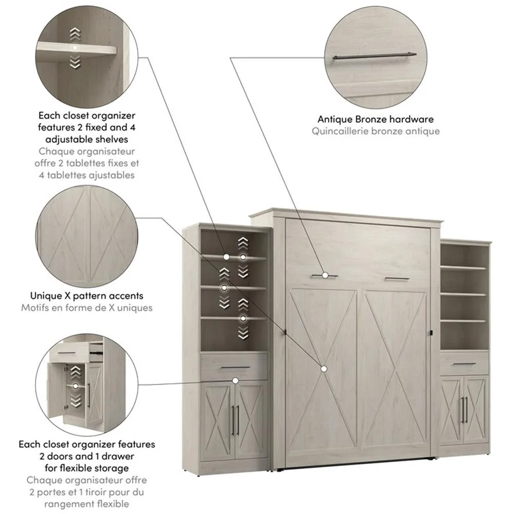 Pemberly Row Queen Murphy Bed and Wardrobes (119W) - Engineered Wood in White
