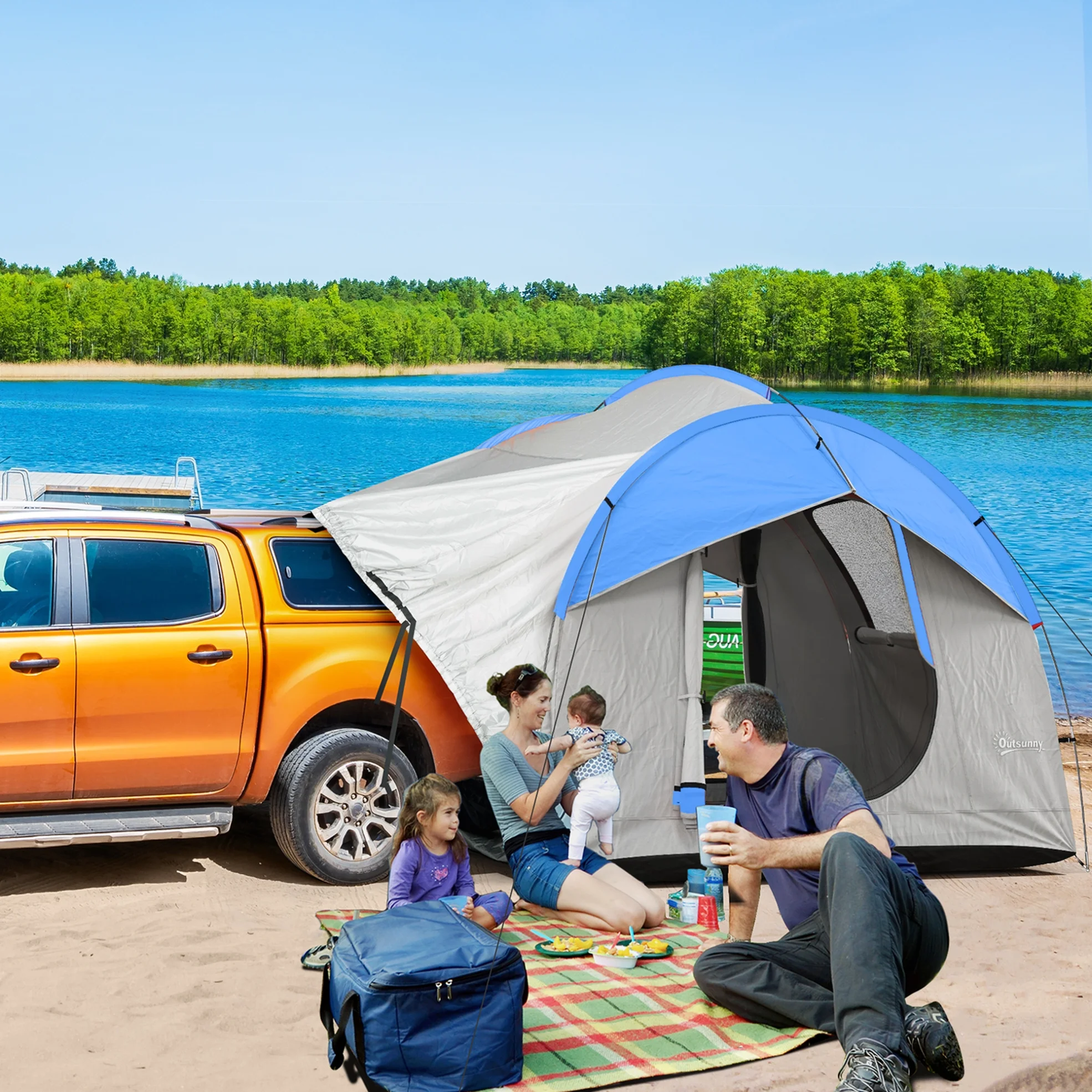SUV Camping Tent , 2000mm Waterproof Truck with 3 Doors and Mesh Window, Car Camping Tailgate Tent for 5-6 Person Camping, Outdoor Travel, Mountaineering, Fishing, Wild Survival, Blue(Blue) - Image 4
