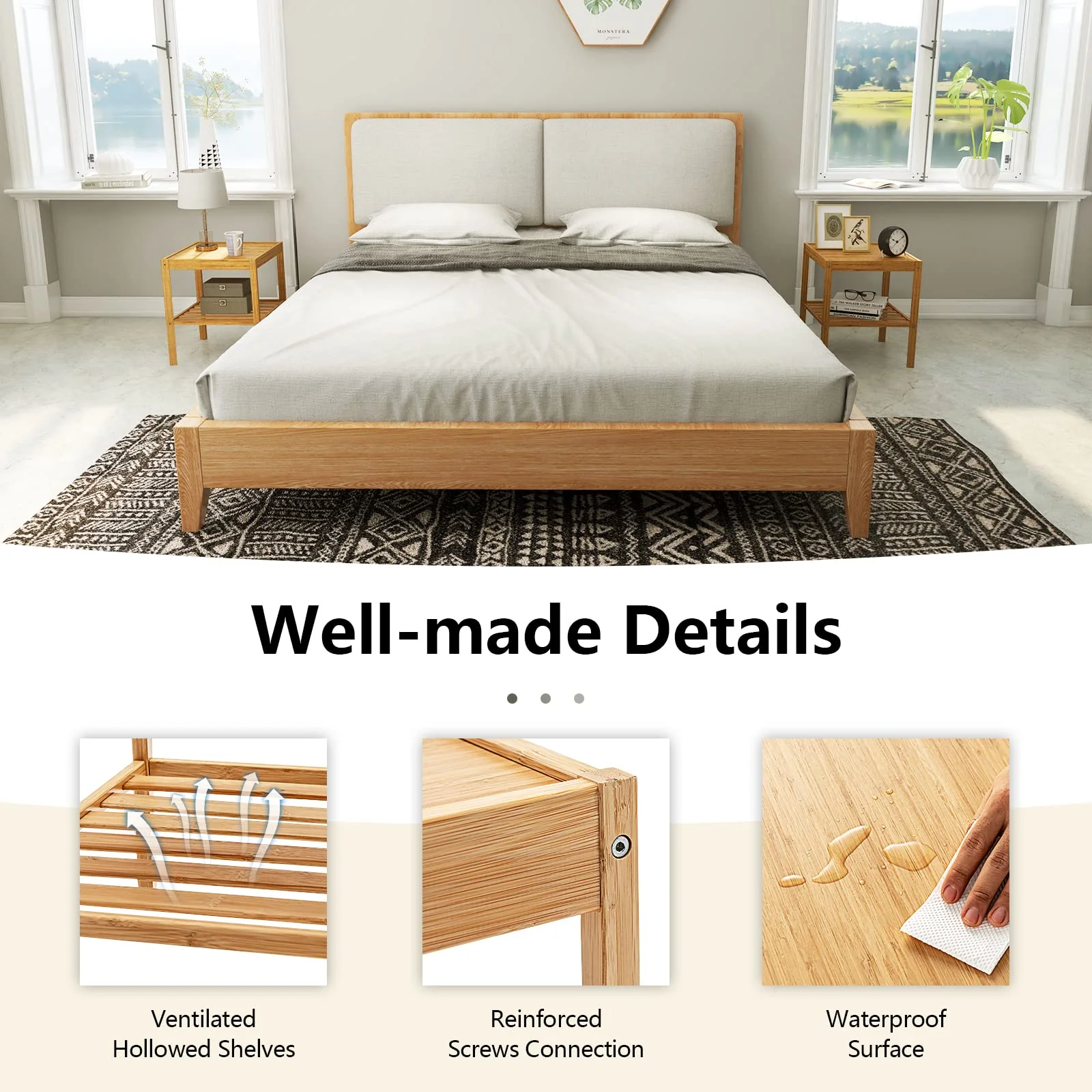 Tangkula Bamboo Nightstand Set of 2
