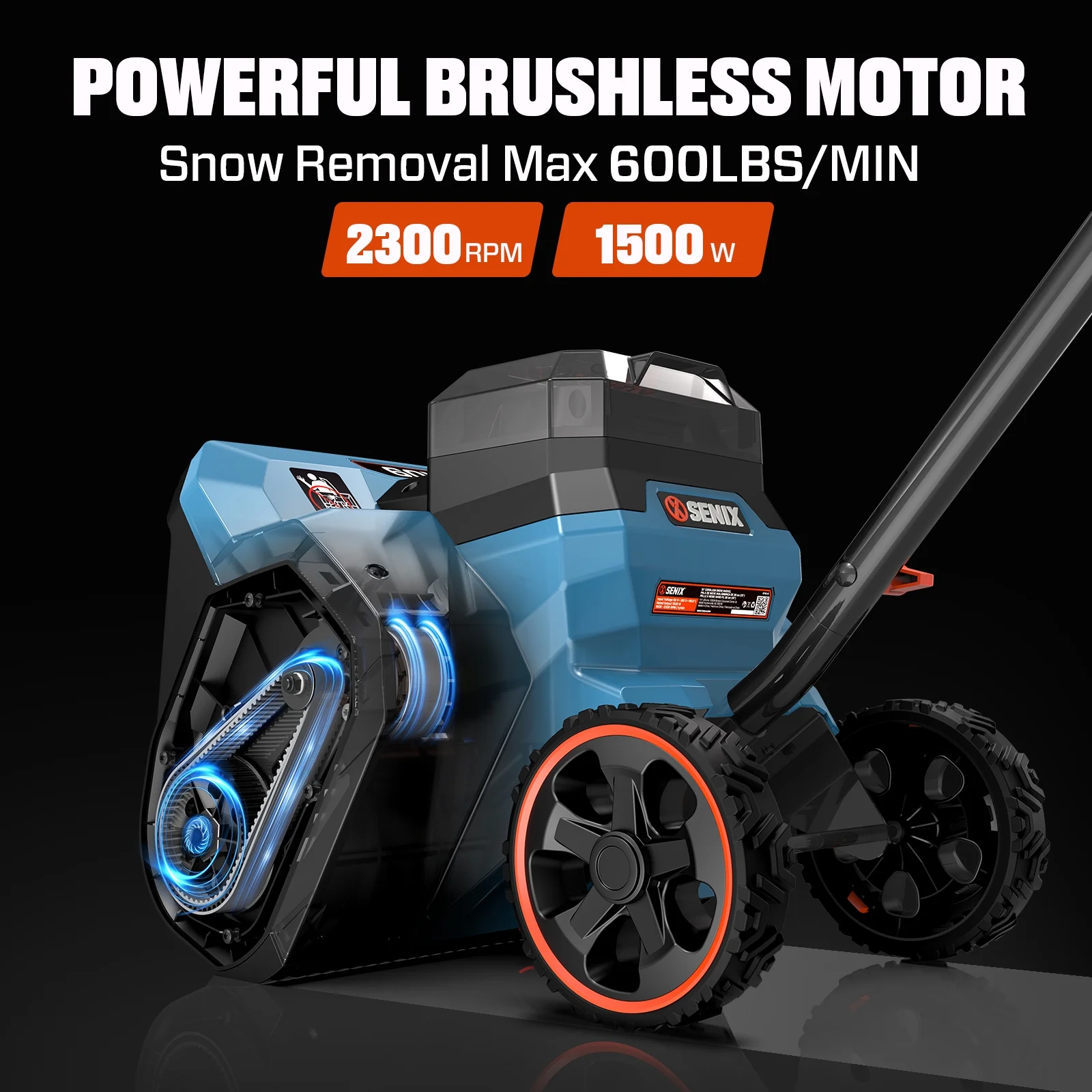 Brushless 60V 15-inch Cordless Snow Shovel with 6.0Ah Battery w/ Rear Wheels, 33ft Throw 600 lbs, 2-Speed Variable, Detachable LED Light, Telescopic Handle, Include 3A Charger, STX6-M(15") - Image 3