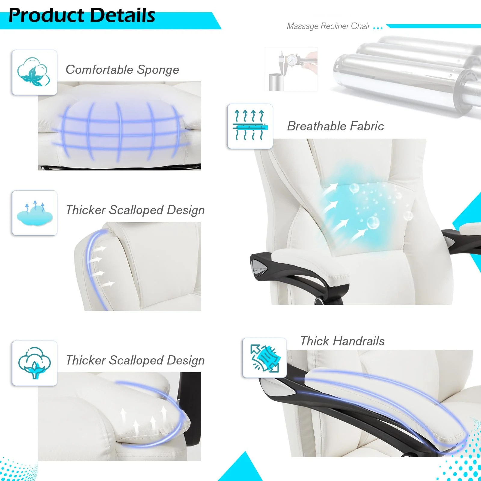 AECOJOY Office Chair with 7 Points Vibration Massage&Heat, Adjustable Ergonomic Recliner, Cream White