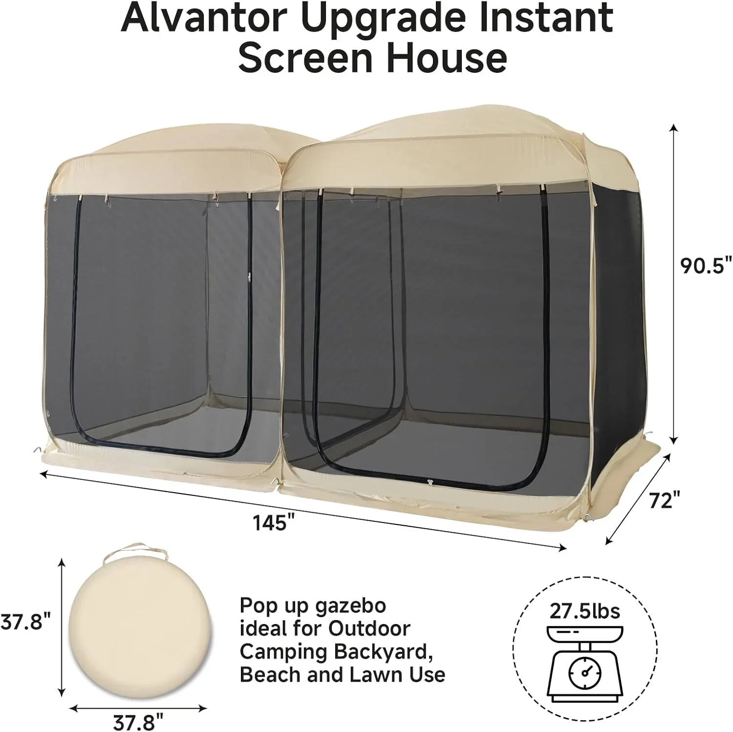 Gazebo moustiquaire pouvant accueillir 6, 10 ou 15 personnes. Tente de style igloo avec moustiquaire latérale. Idéal