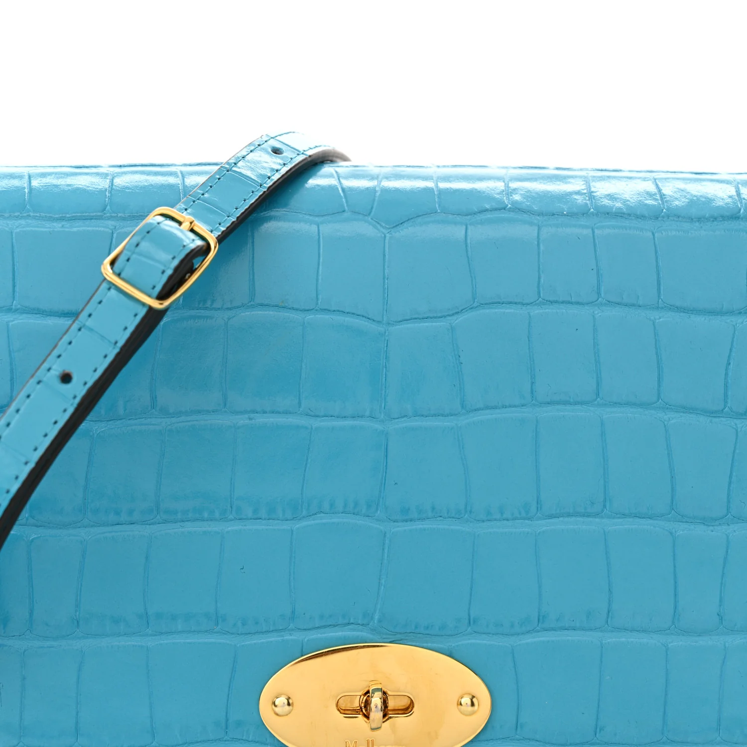 Deep Calfskin Crocodile Embossed Small Darley Azure