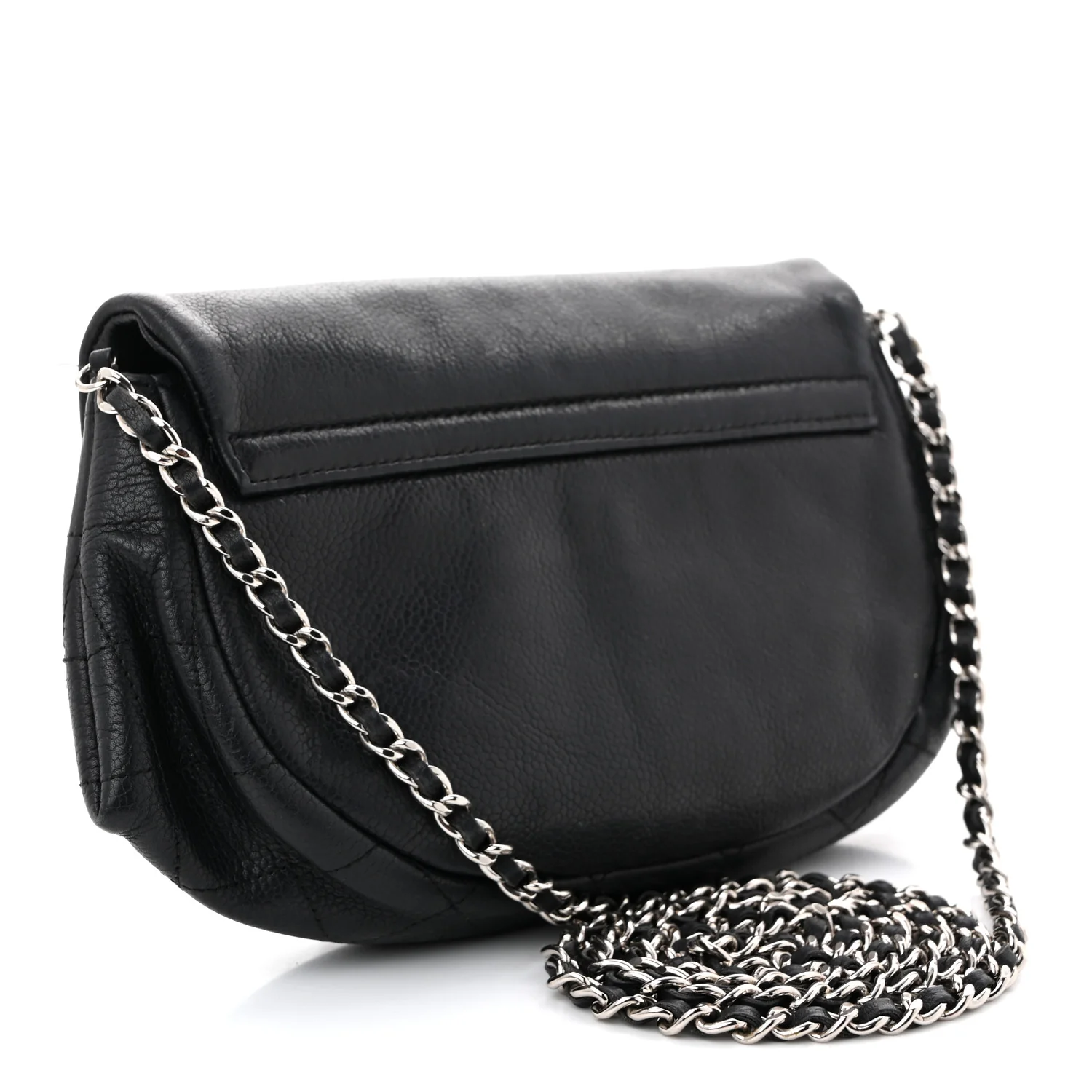 Lambskin Half Moon Wallet On Chain WOC Black