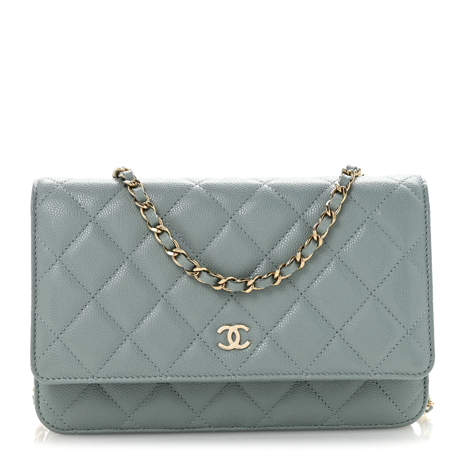 Caviar Quilted Wallet on Chain WOC Light Blue