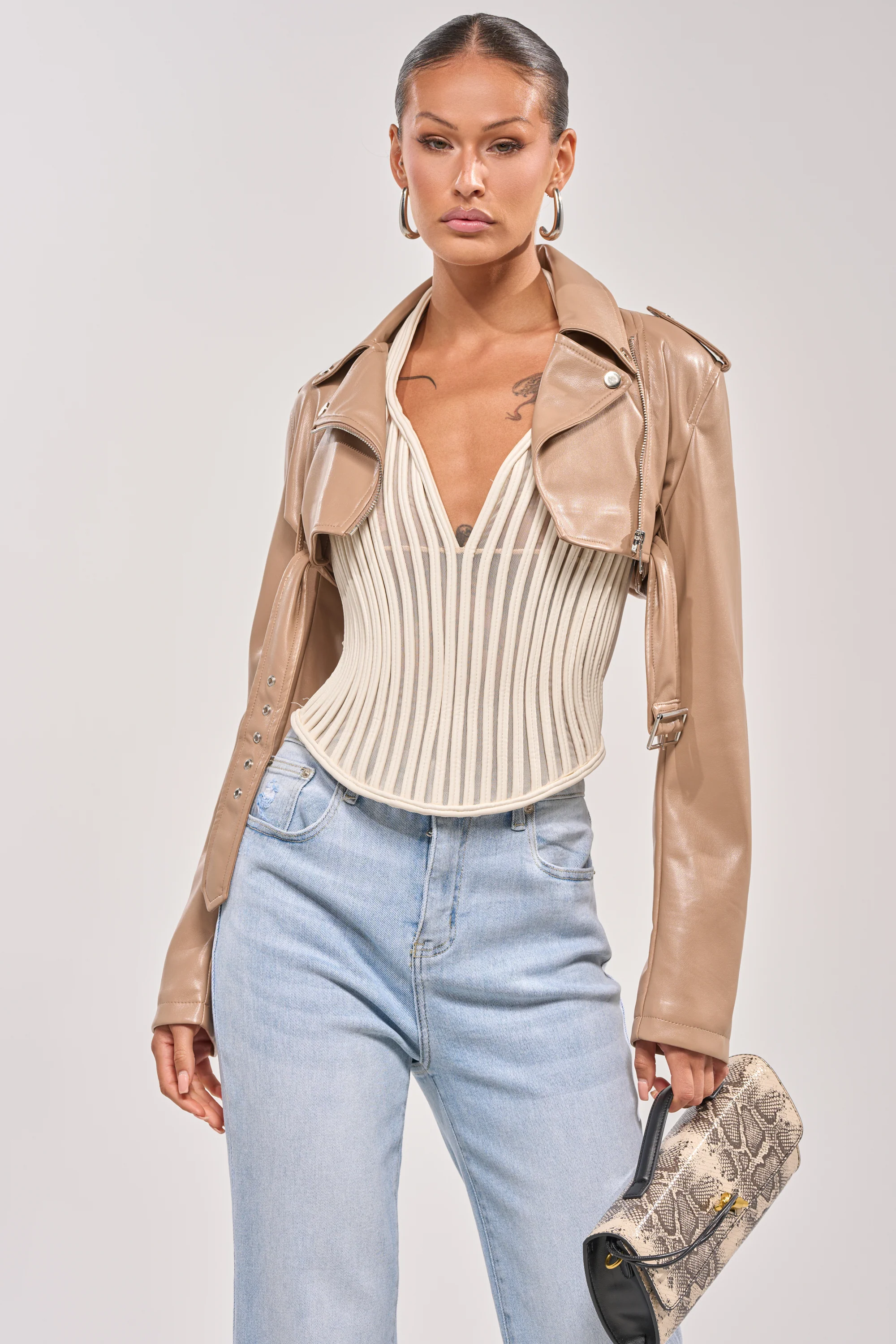 HARLEY LUXE ULTRA CROP MOTO IN TAUPE - Akira Store
