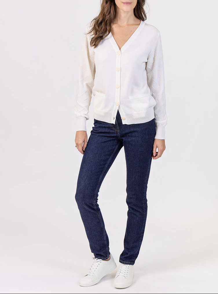 Gilet femme col V en laine mérinos blanc
