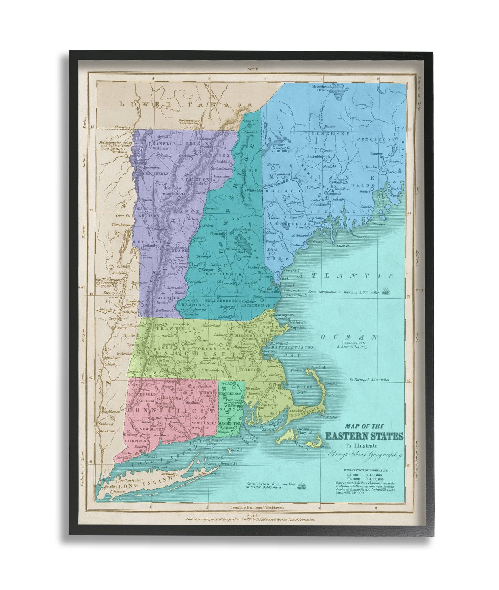 Stupell Industries Map of Eastern States New England Border Lines 14