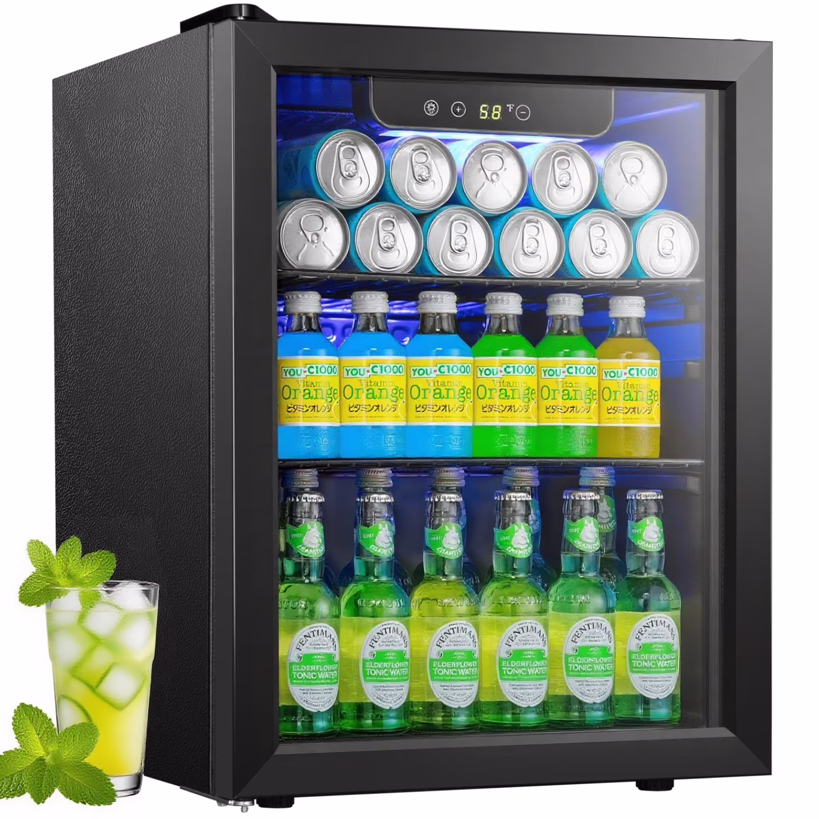 126 Can Beverage Refrigerator and Cooler with Glass Door for Home/Office/Bar-Black(3.2 cu ft) - Image 3