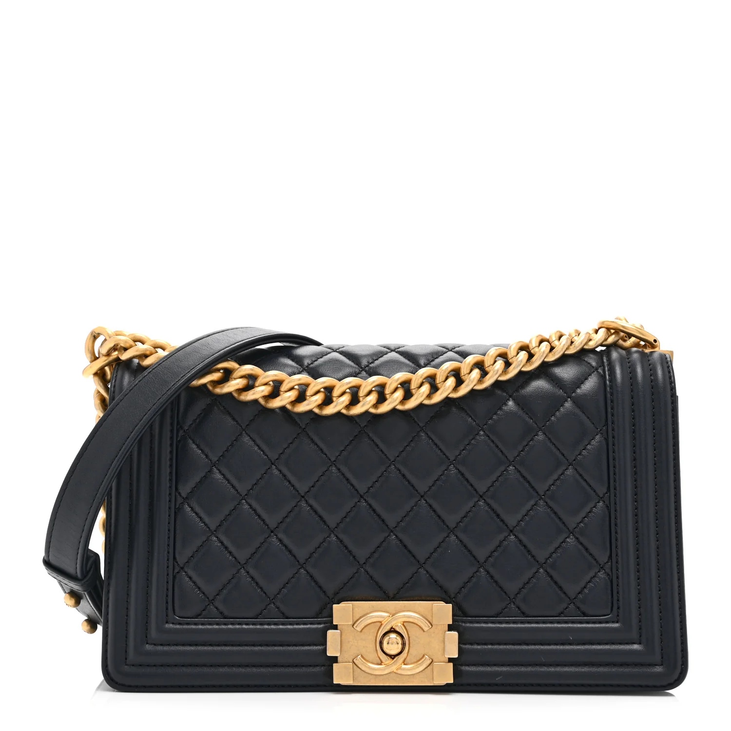 Lambskin Quilted Medium Boy Flap Dark Navy