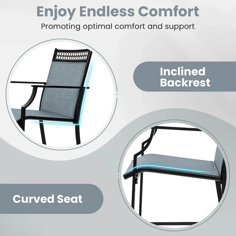 Metal Frame Counter Stools Set of 2 with Footrest and Backrest