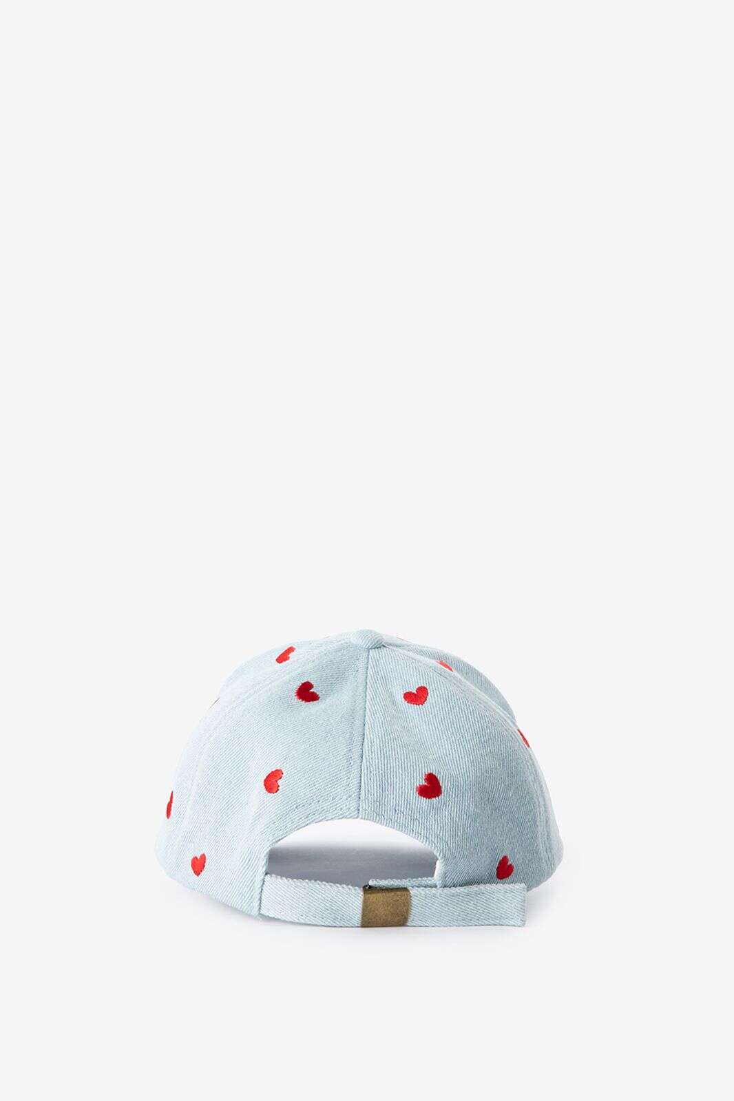 Lichtblauwe denim pet met hartjesprint