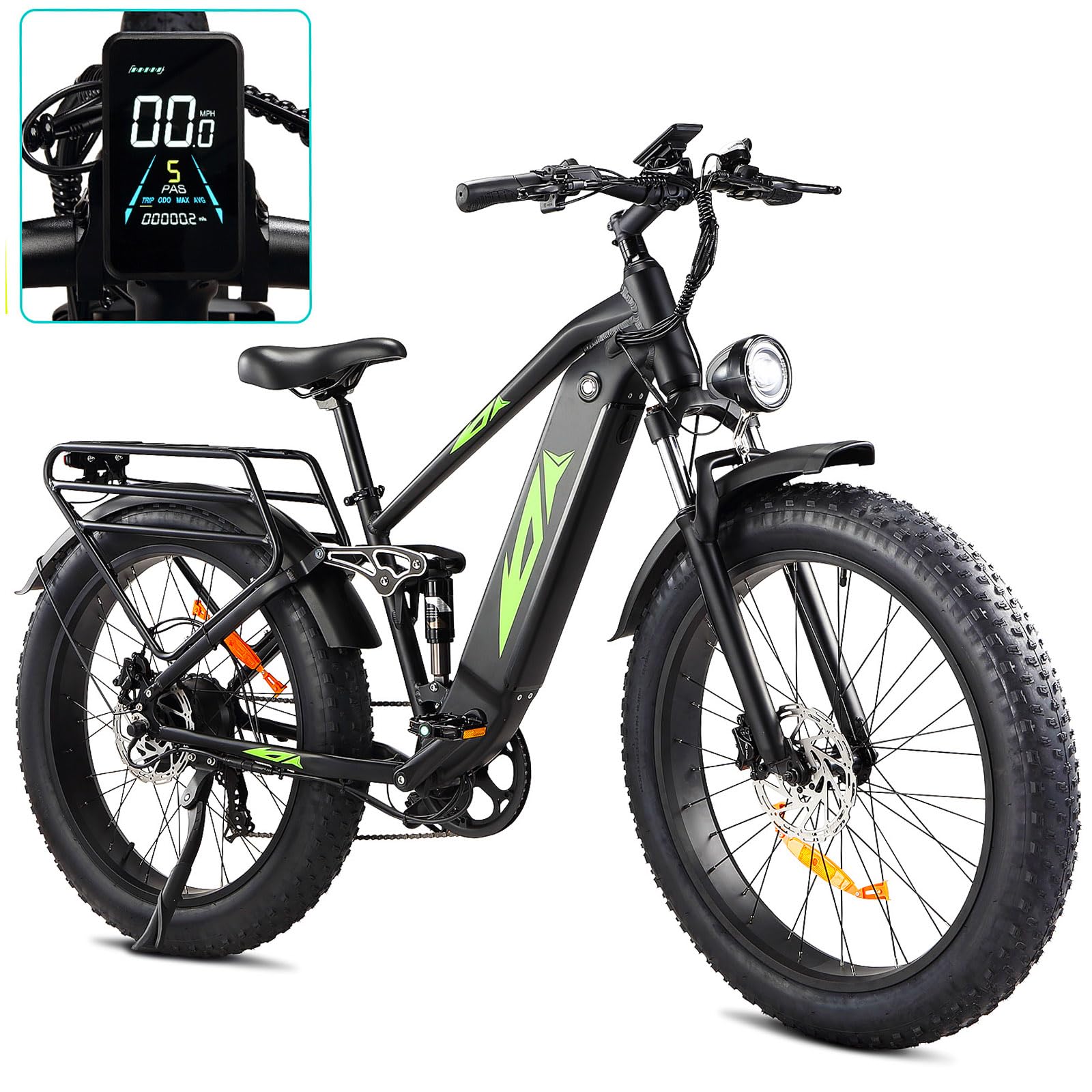 Vélo électrique pour adultes 1000 W, batterie 48 V 17,5 Ah, VTT tout suspendu avec pneus larges de 26 pouces, vitesse maximale de 45 km/h, 7 vitesses, autonomie de 96 km, certifié UL