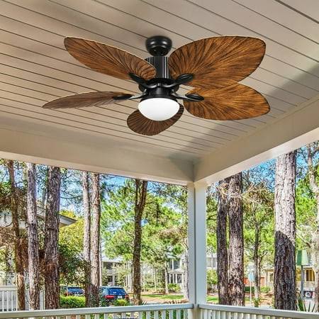 Wedealfu Inc Moasis 52 inch Palm Leaf Ceiling Fan with Light Tropical Style with Remote Brown Blades