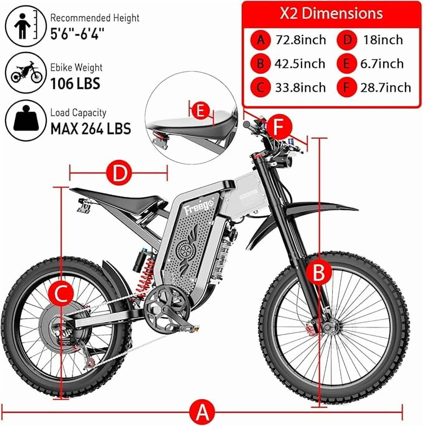 X2Pro 6000W(Peak)Motor 60V 30Ah Battery Electric Motorcycle for Adults,Electric Dirt Bike Teens,50MPH Off Road Electric Bicycle,19x2 Full Suspension/Four-Piston Hydraulic Brake UL2849(Gray) - Image 10