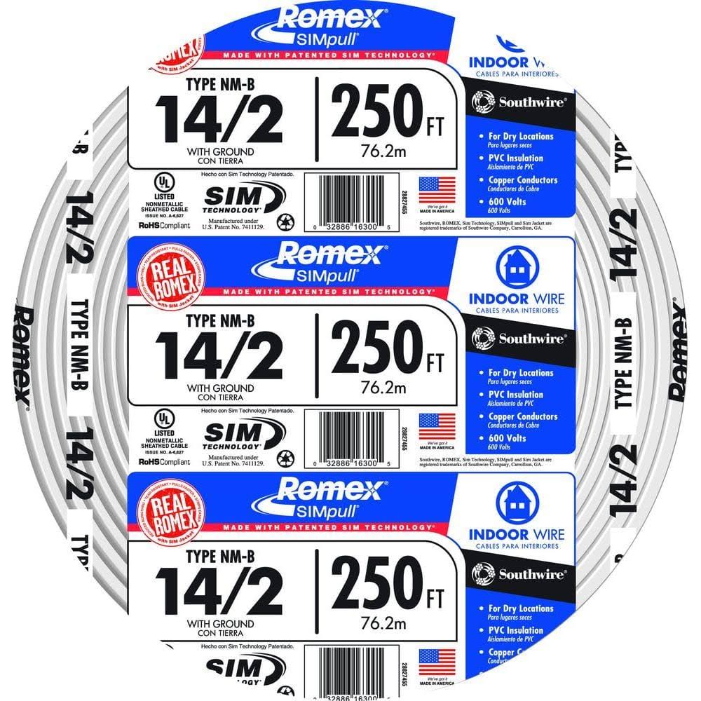 Southwire Romex SIMpull 14/2 Solid Non-Metallic Wire - 250' - Each-Instock
