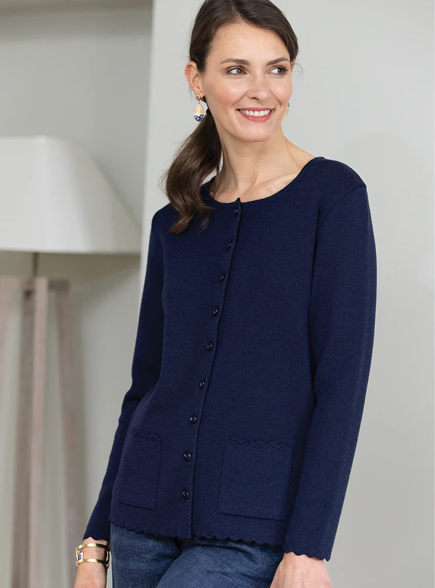 Cardigan femme en laine mérinos Bleu Marine