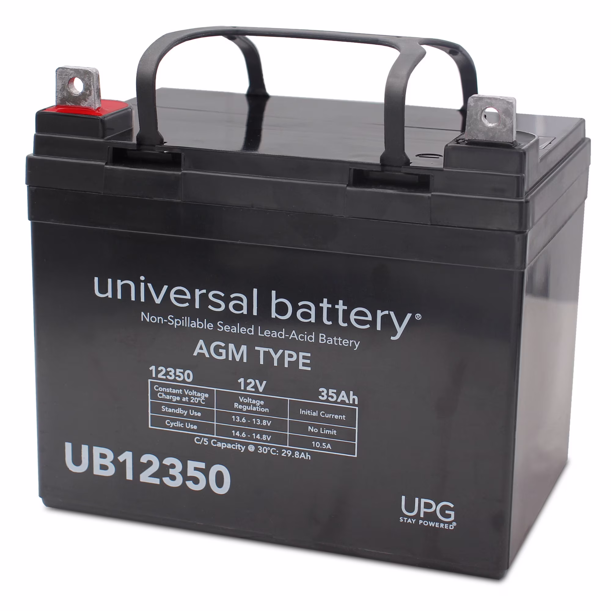 UPG Deep Cycle Lawn and Garden Battery, Group Size U1, 12 Volt, 35 Ah, Sealed Lead Acid, Model# UB12350