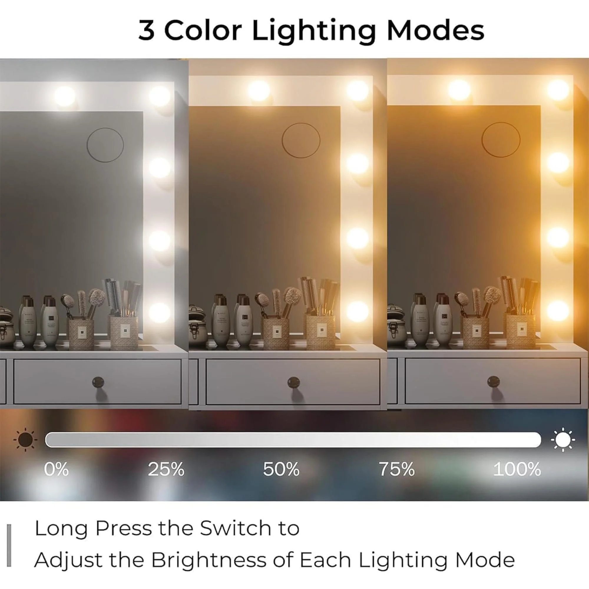 White Vanity Desk with Illuminated Mirror Power Outlet, 11 Drawers Vanity Table with Chair, Makeup Vanity with 12 LED Lights, Tempered Glass Top, Dressing Table for Bedroom,Dressing Room(White) - Image 7