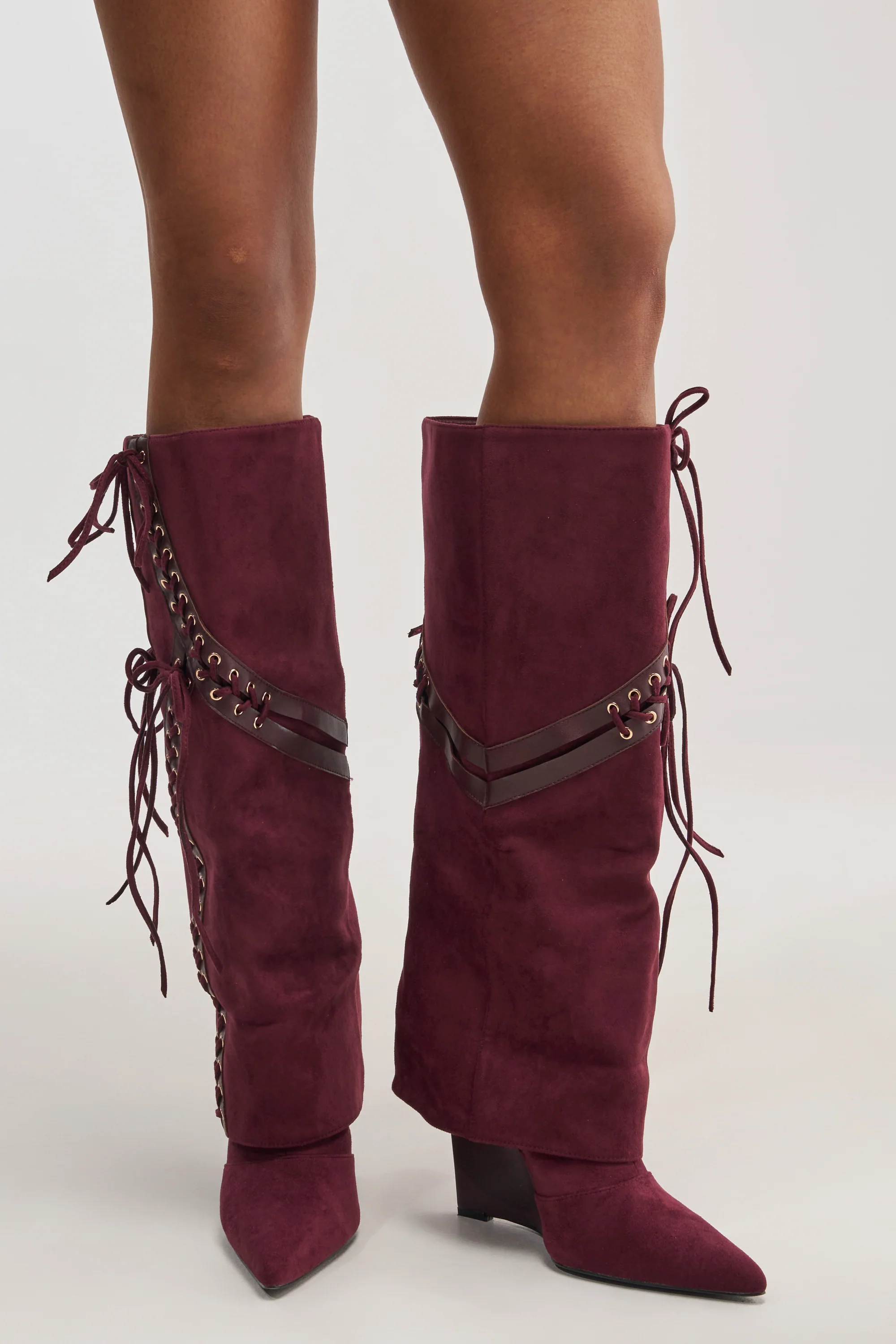 AZALEA WANG MAGENTA PLUM FAUX SUEDE WEDGE BOOT - Akira Store