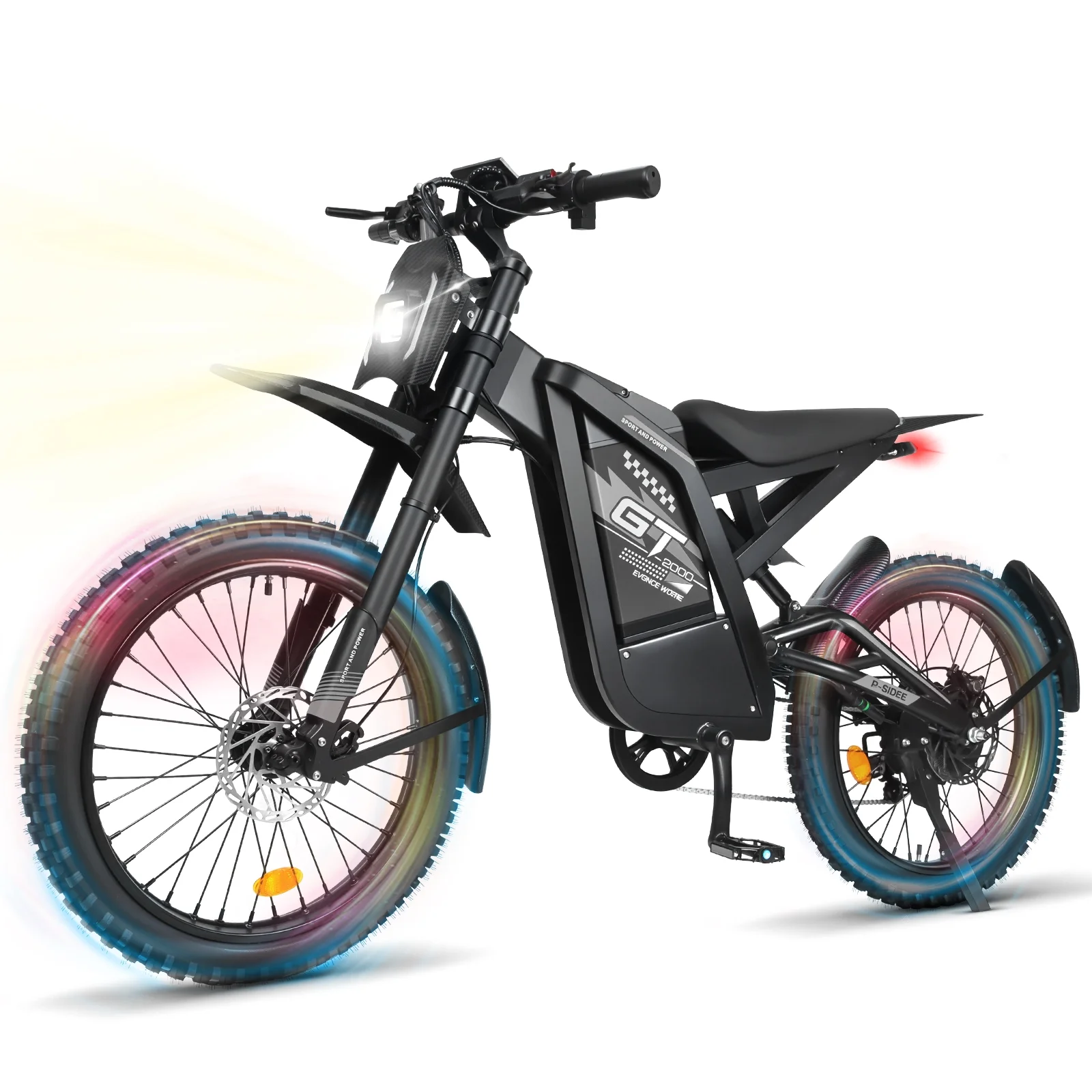 GT2000 Electric Dirt Bike for Adults, 3000W Peak Electric Motorcycle, 37MPH Electric Bike, 48V 30Ah Battery, 85+Miles Mountain Bike, 24" Fat Tire Ebike, Hydraulic Brakes, Full Suspension, UL2849(Black) - Image 4