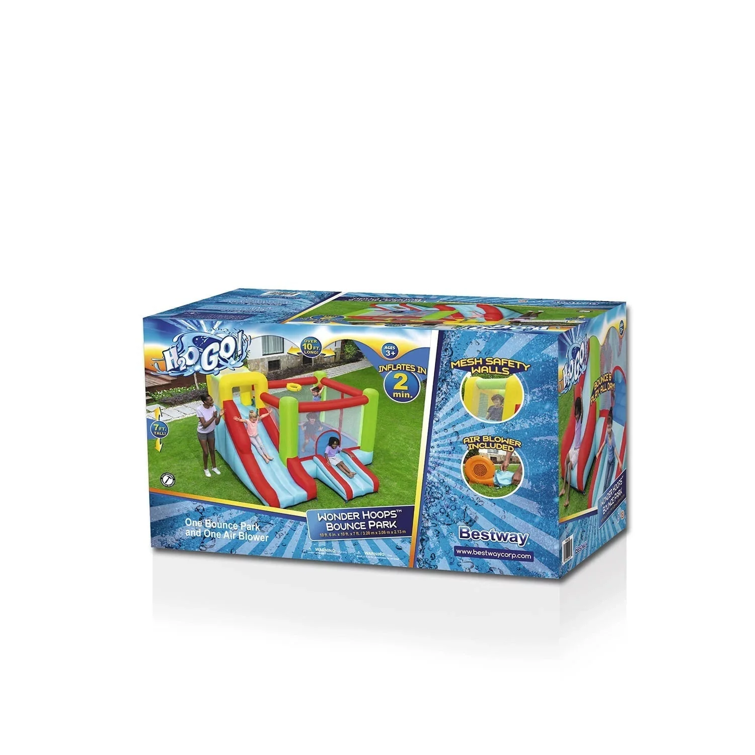 Parc gonflable Up, In and Over Wonder Hoops de 3 m avec panier de basket et toboggan. 126