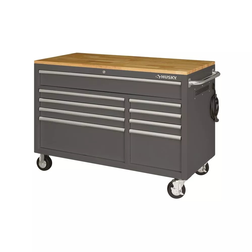 52 IN. 9-DRAWER MOBILE WORKBENCH IN GLOSS GRAY