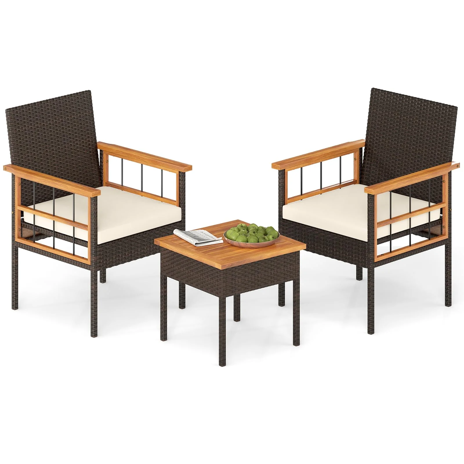 Tangkula 3 Piece Outdoor Wicker Conversation Furniture Set