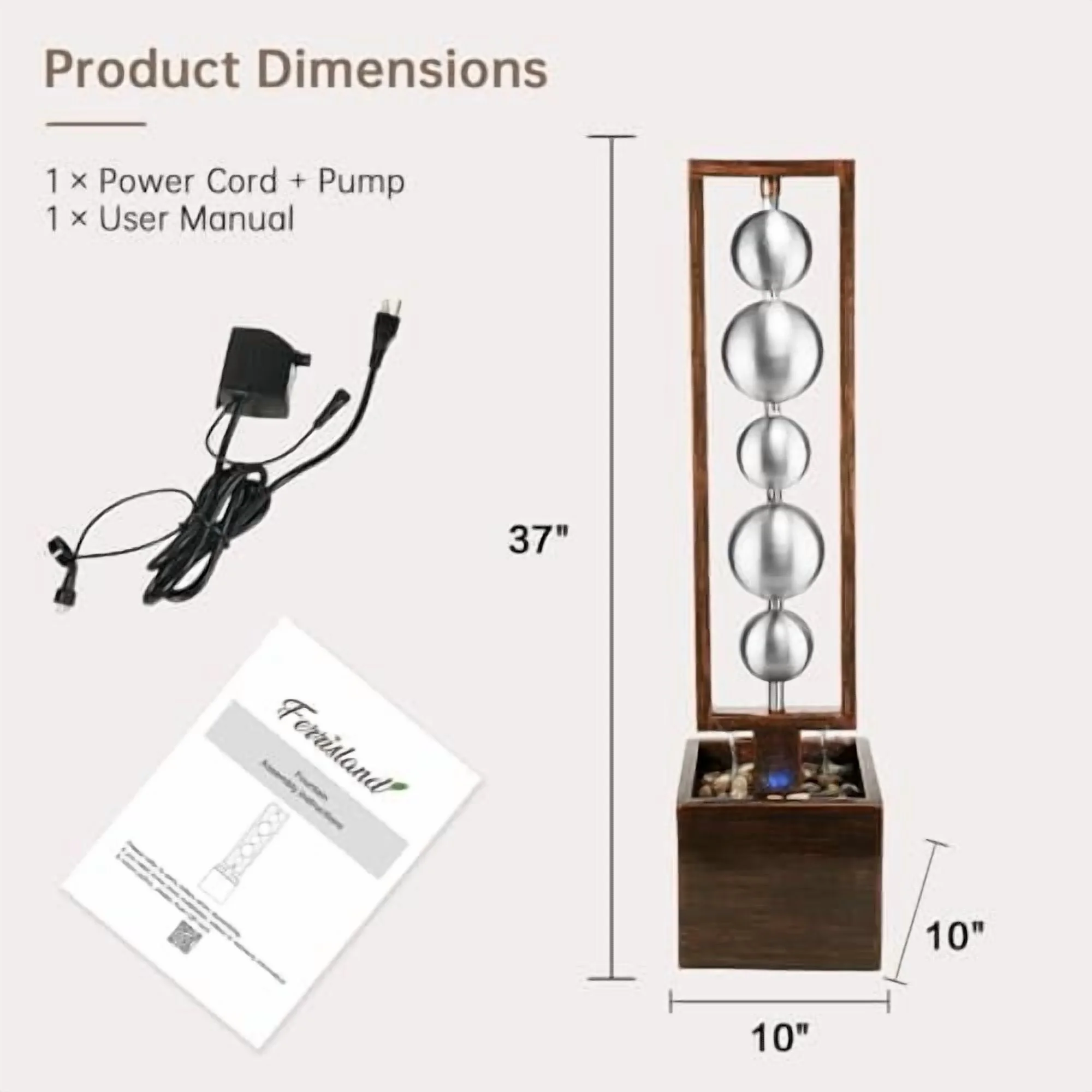 Outdoor Water Fountain with Pump, Relaxing Stainless Steel Geometric Sphere Freestanding Waterfall Fountains Modern Home Decor for Patio Garden Yard, Gift Idea, Bronze - Image 5