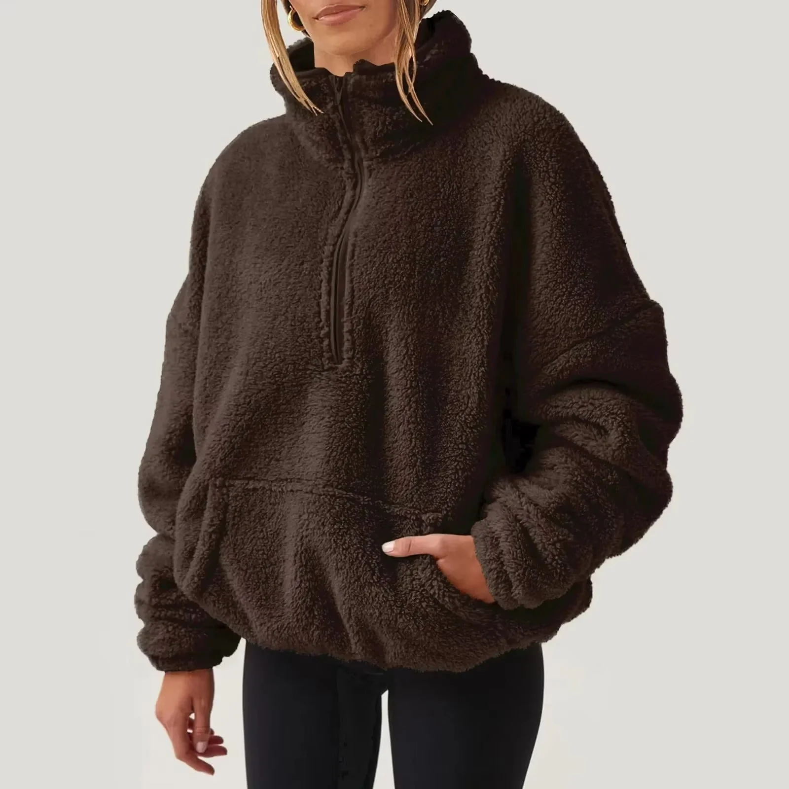 Pull polaire doux à demi-fermeture éclair pour femmes