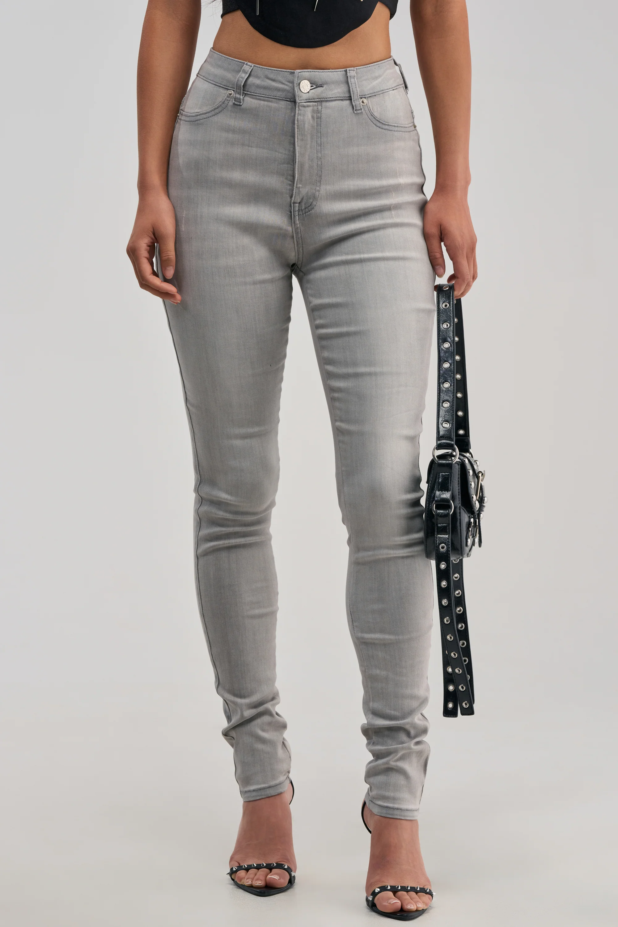 FLEX-FIT HIGH WAISTED SUPER STRETCHY SKINNY JEANS IN GREY - Akira Store