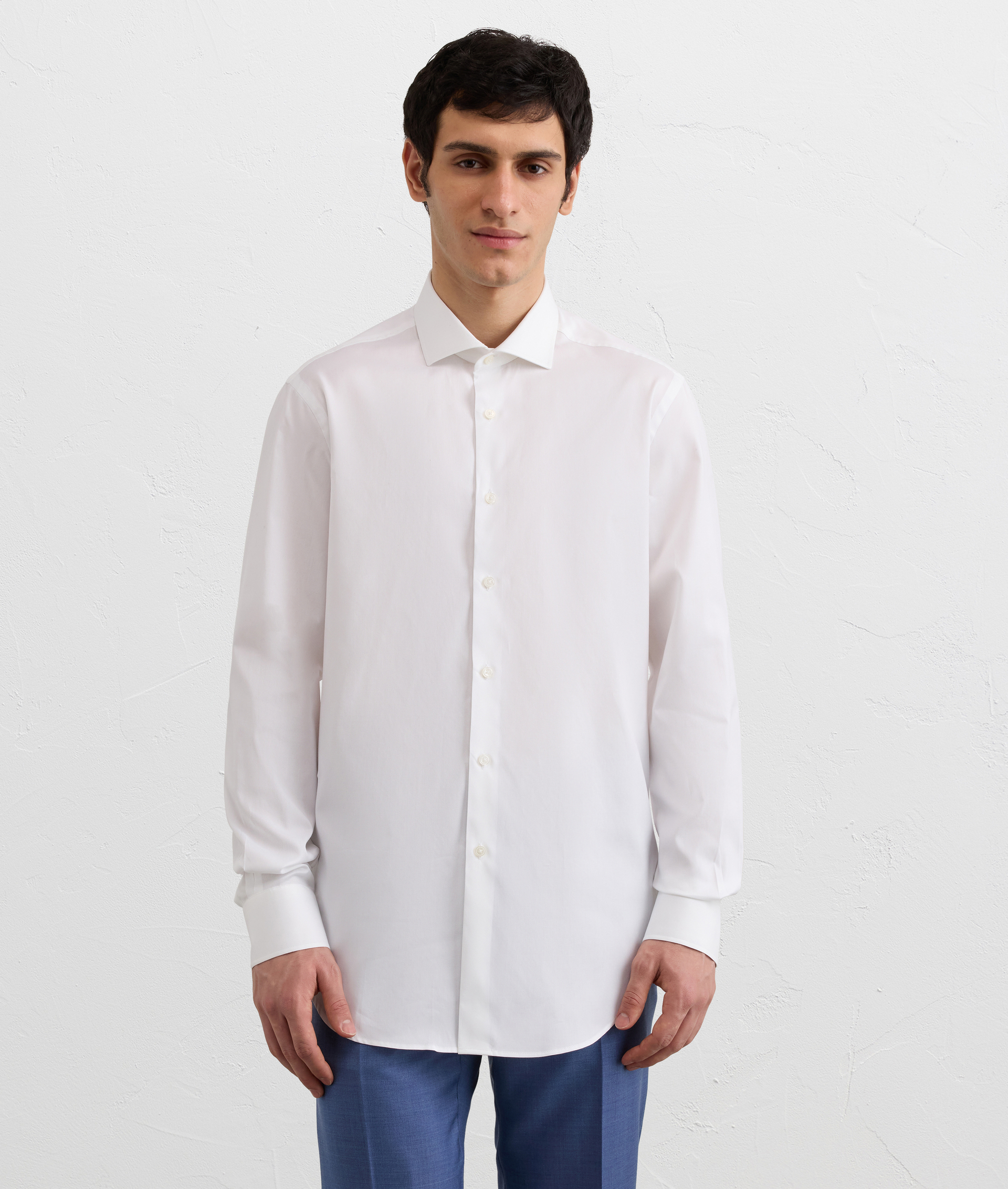 FRENCH COLLAR SHIRT IN PURE WHITE COTTON
