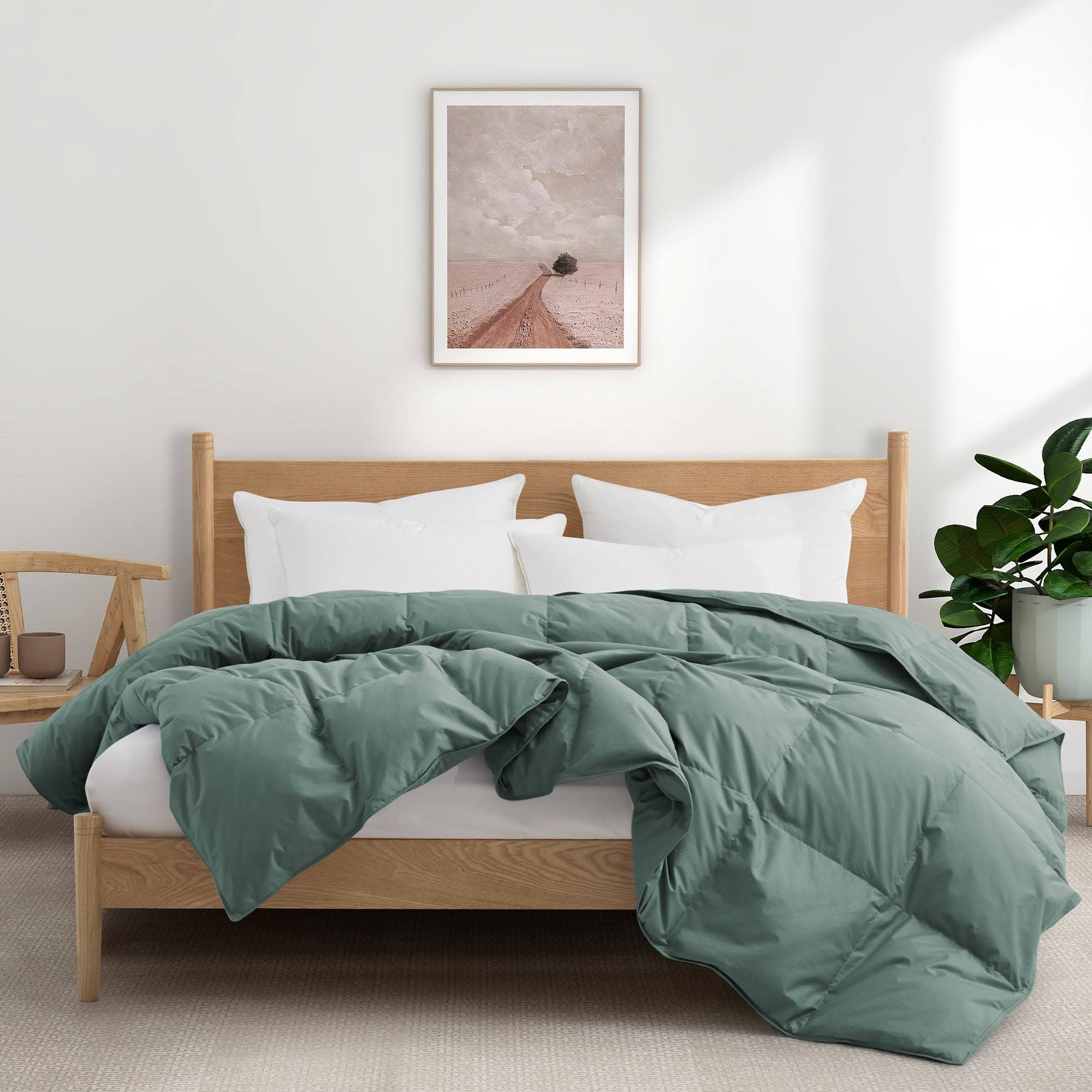 Puredown All Season 100% Organic Cotton Down Duvet Insert Medium Warmth Comforter, Green, Twin