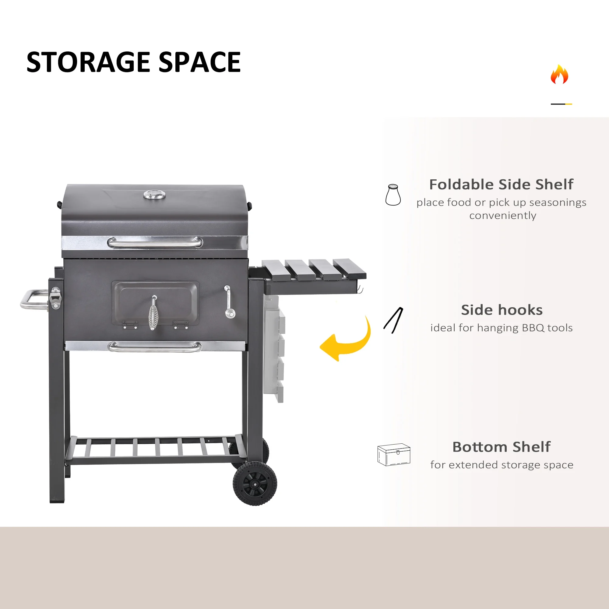 Portable Charcoal Grill, Stainless Steel, Thermometer and Side Burner, Gray - Image 8