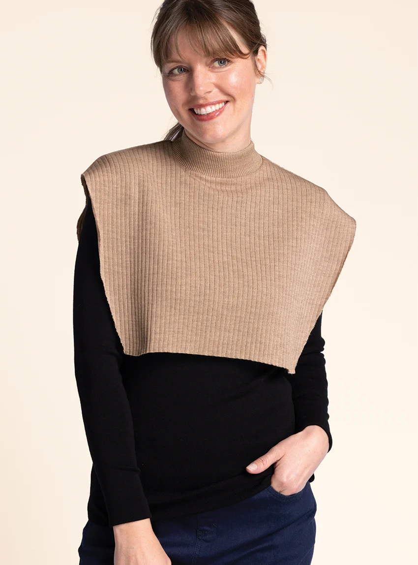 Col plastron mixte laine mérinos beige chaud